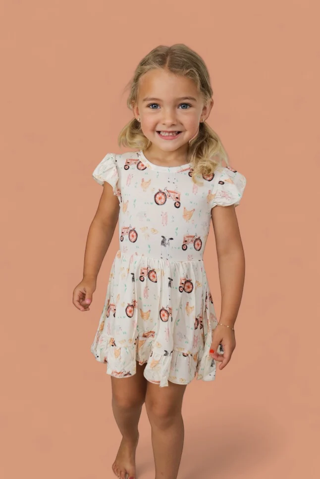 FARMYARD FRIENDS DREAM TIE BACK RUFFLE DRESS - Image 6