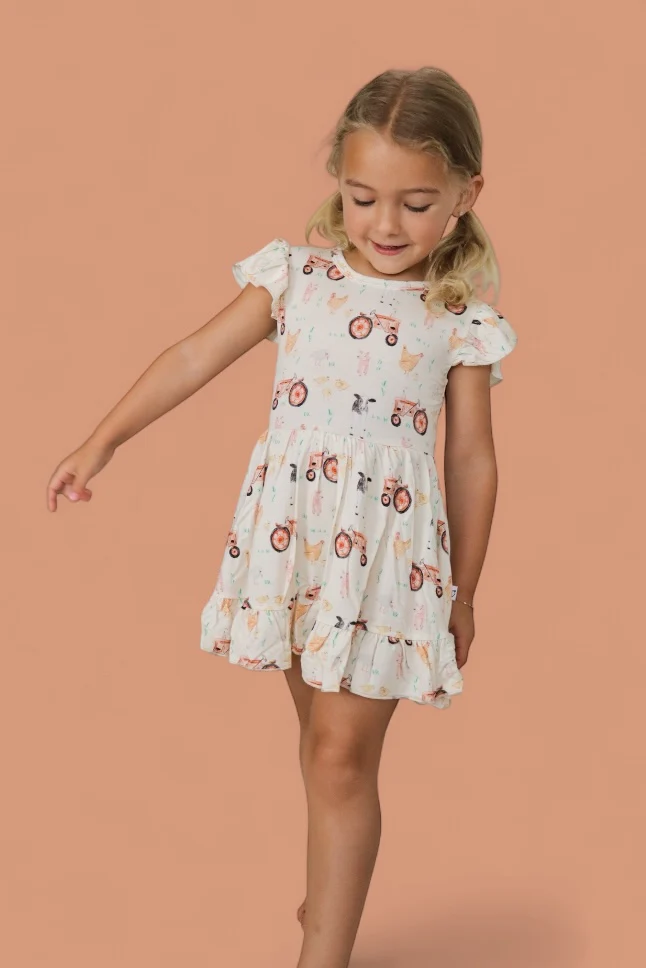 FARMYARD FRIENDS DREAM TIE BACK RUFFLE DRESS - Image 7