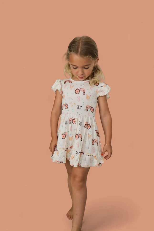 FARMYARD FRIENDS DREAM TIE BACK RUFFLE DRESS - Image 8