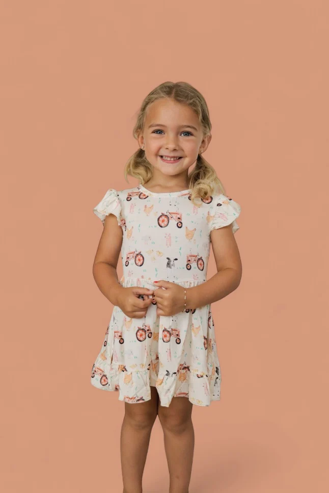 FARMYARD FRIENDS DREAM TIE BACK RUFFLE DRESS - Image 9