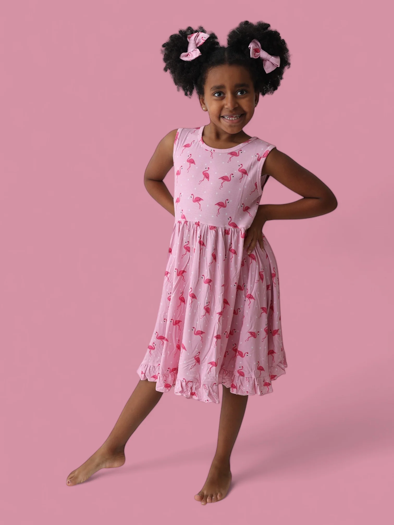 FLOCKING FLAMINGOS SLEEVELESS DREAM RUFFLE DRESS - Image 3