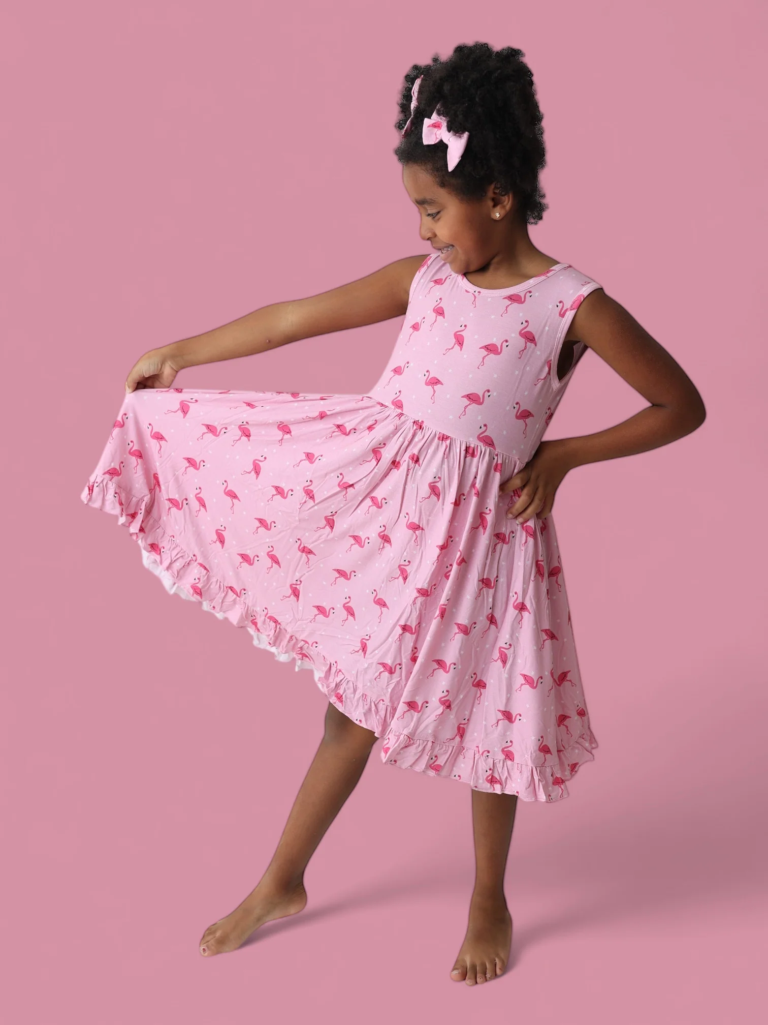 FLOCKING FLAMINGOS SLEEVELESS DREAM RUFFLE DRESS - Image 4