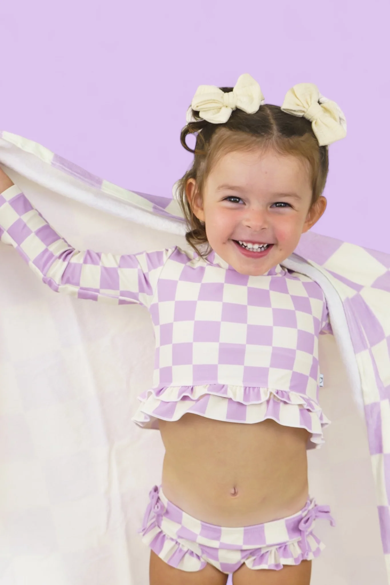 PERIWINKLE CHECKERS DREAM RASH GUARD RUFFLE TWO-PIECE SWIM SUIT - Image 10