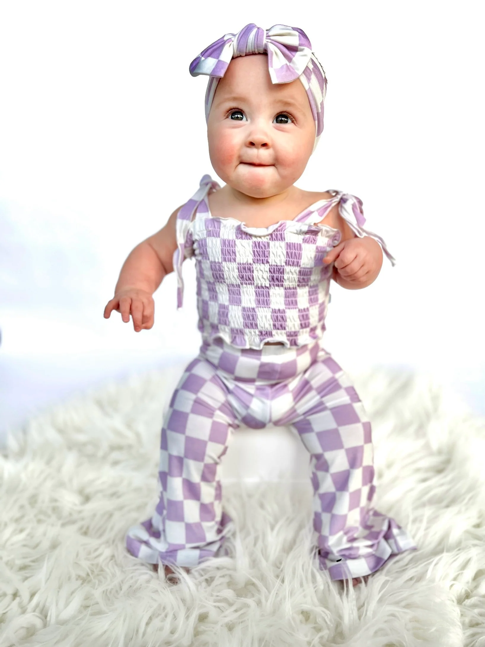 PERIWINKLE CHECKERS DREAM SMOCKED FLARE SET - Image 2