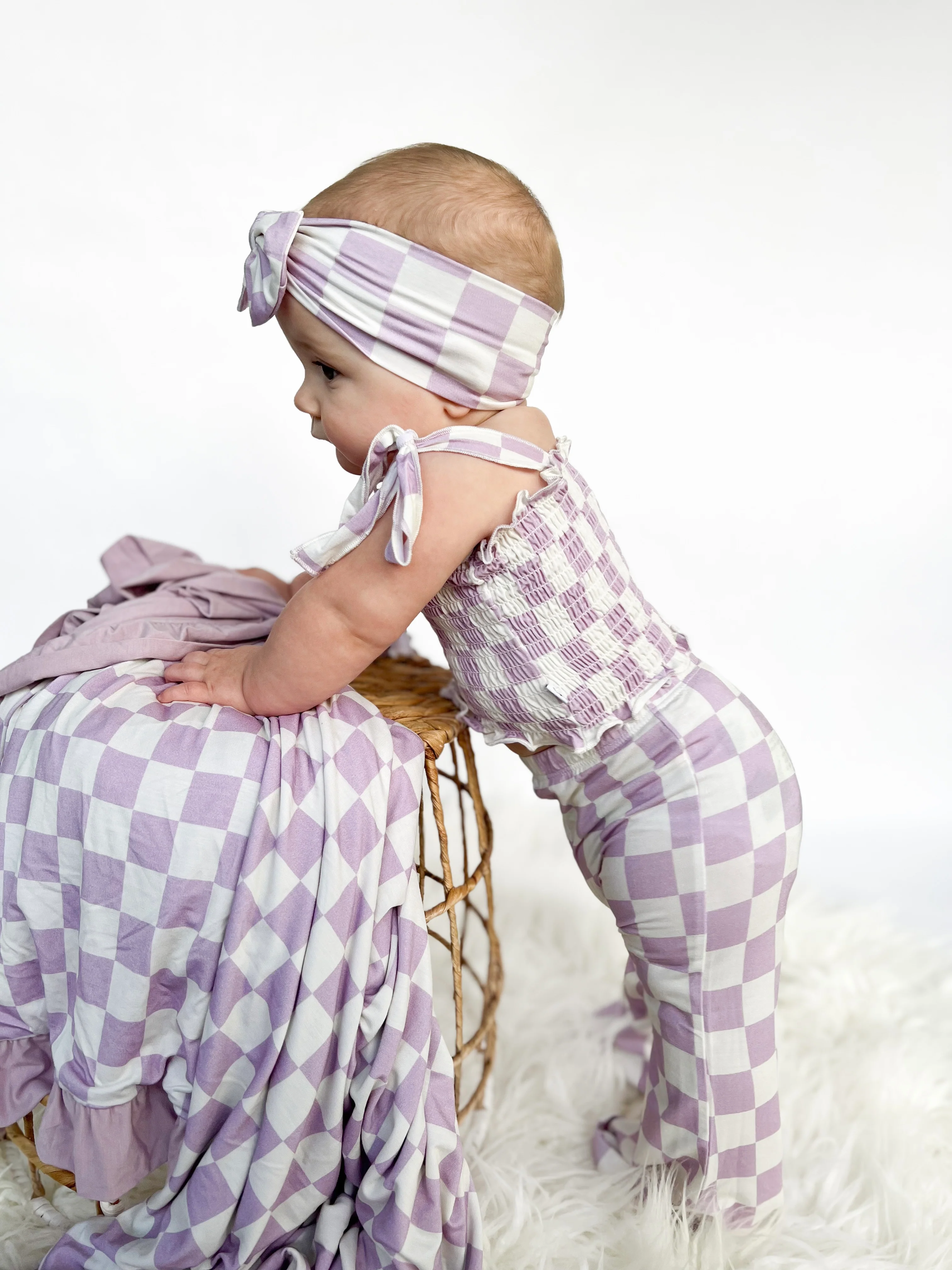 PERIWINKLE CHECKERS DREAM SMOCKED FLARE SET - Image 3