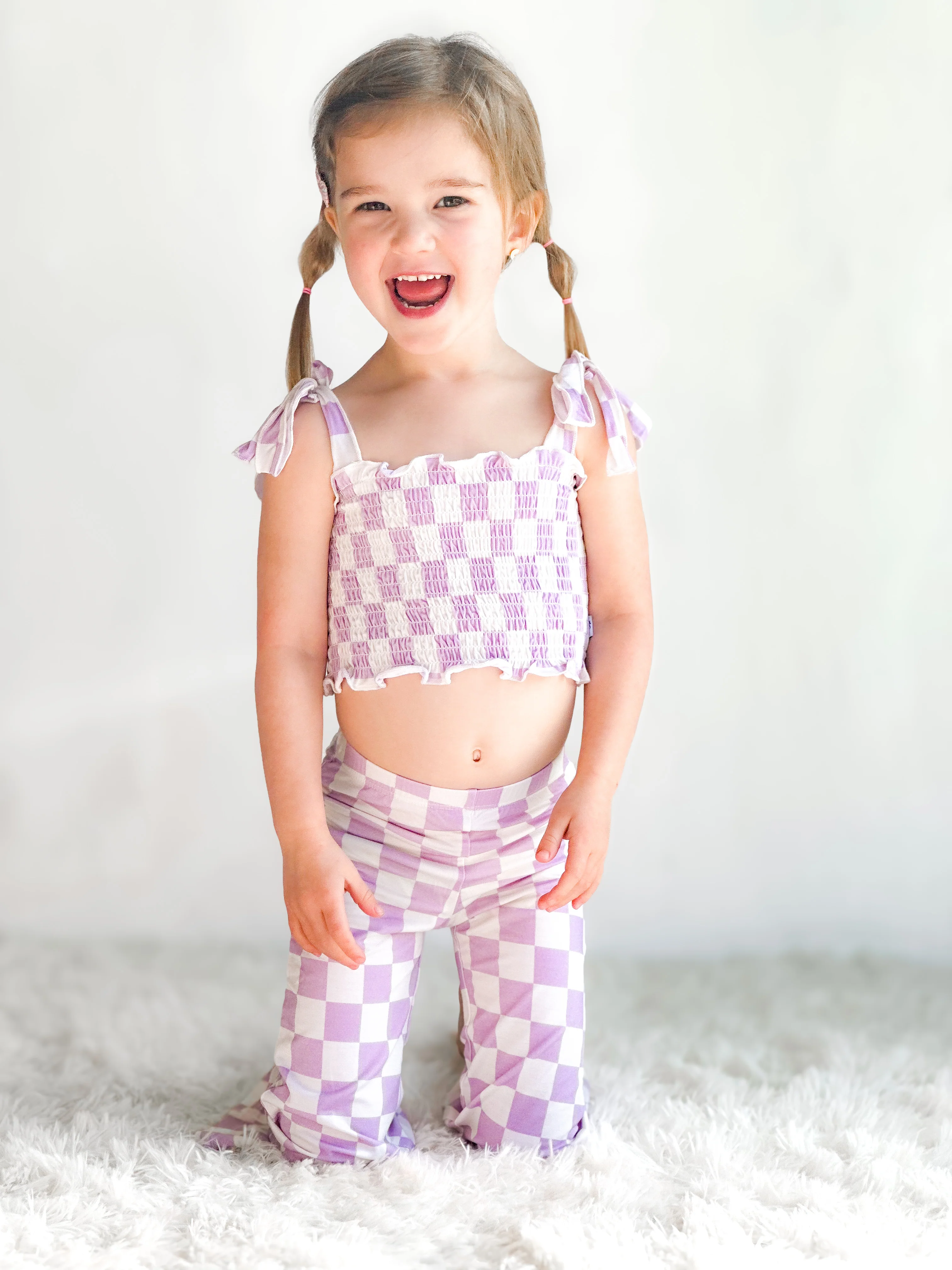 PERIWINKLE CHECKERS DREAM SMOCKED FLARE SET - Image 4