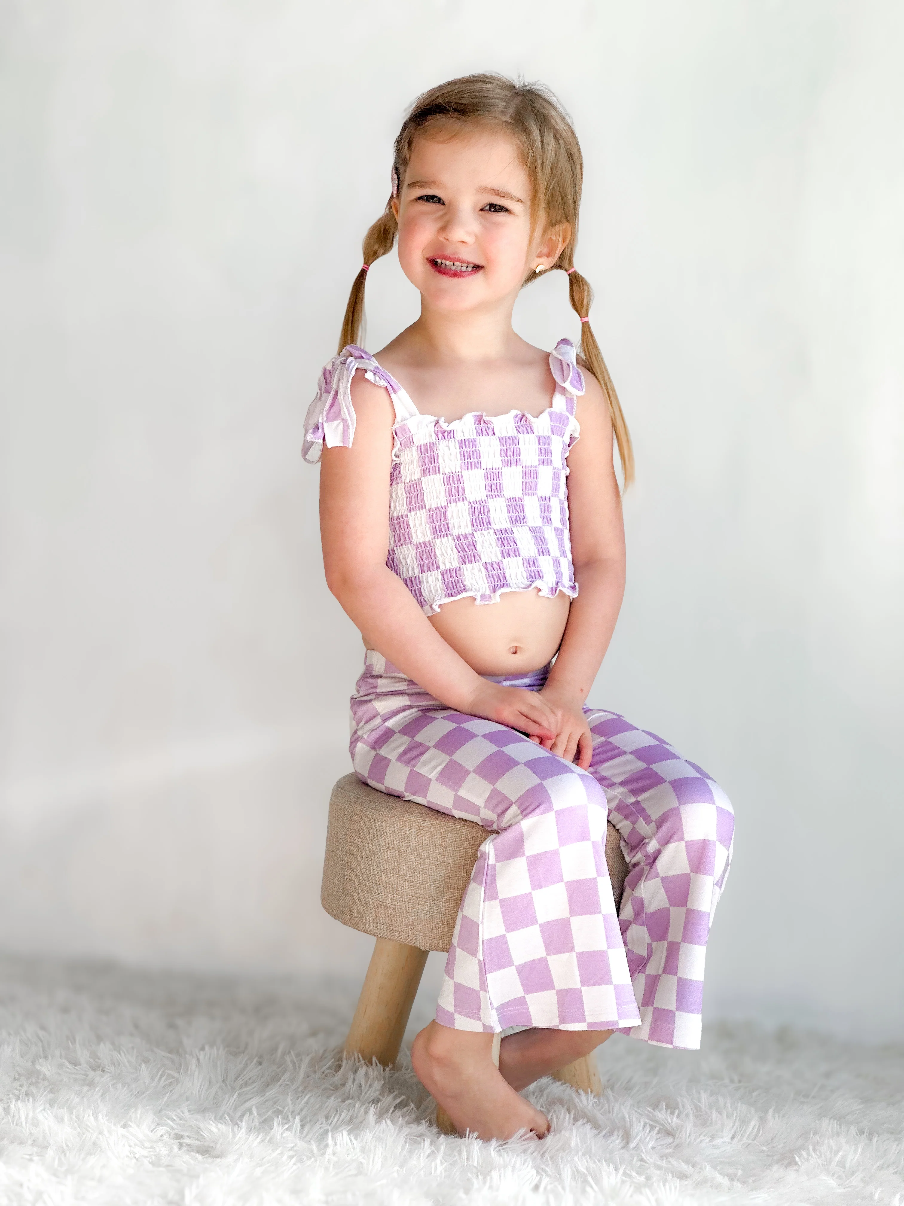 PERIWINKLE CHECKERS DREAM SMOCKED FLARE SET - Image 5