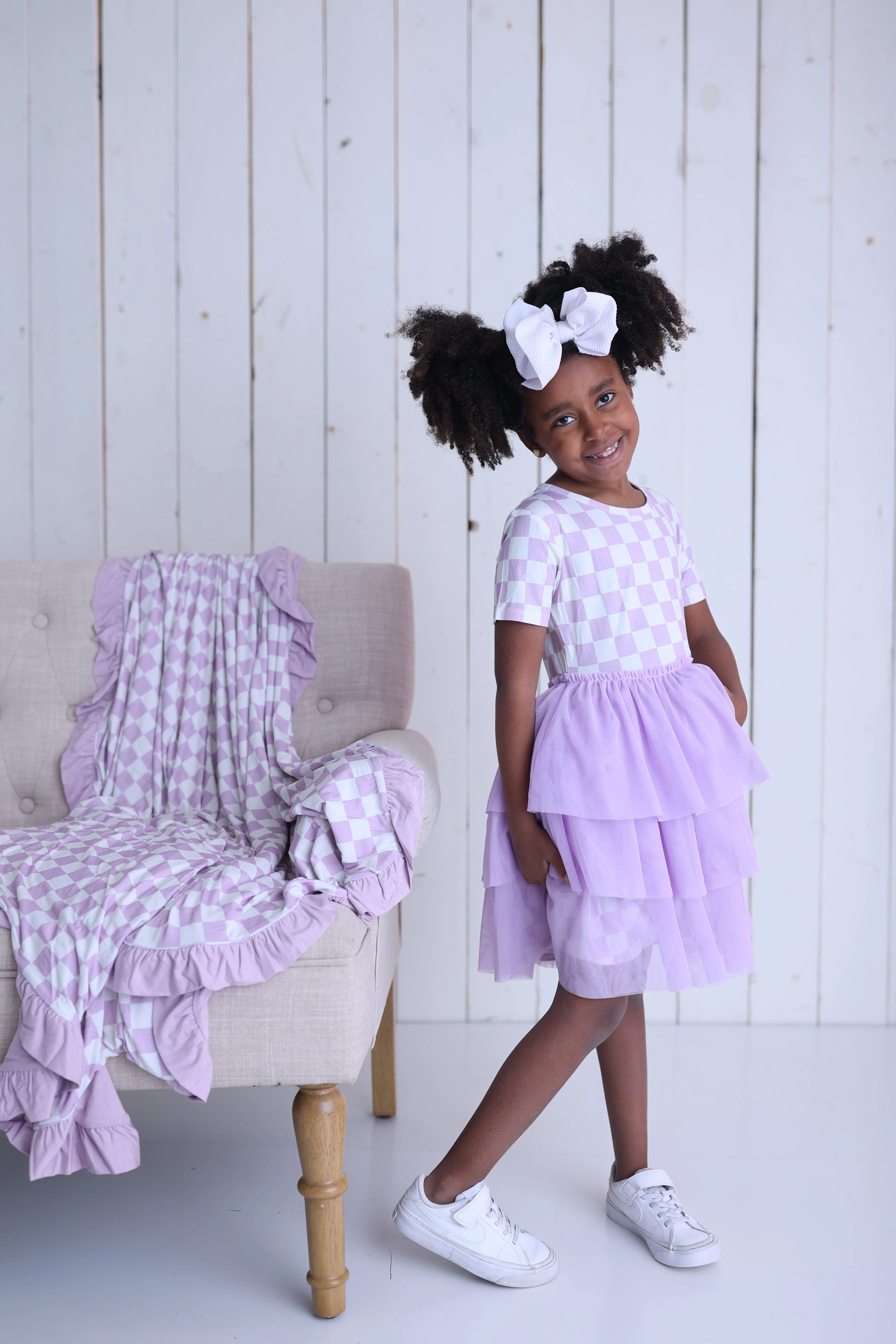 PERIWINKLE CHECKERS DREAM TUTU DRESS - Image 3