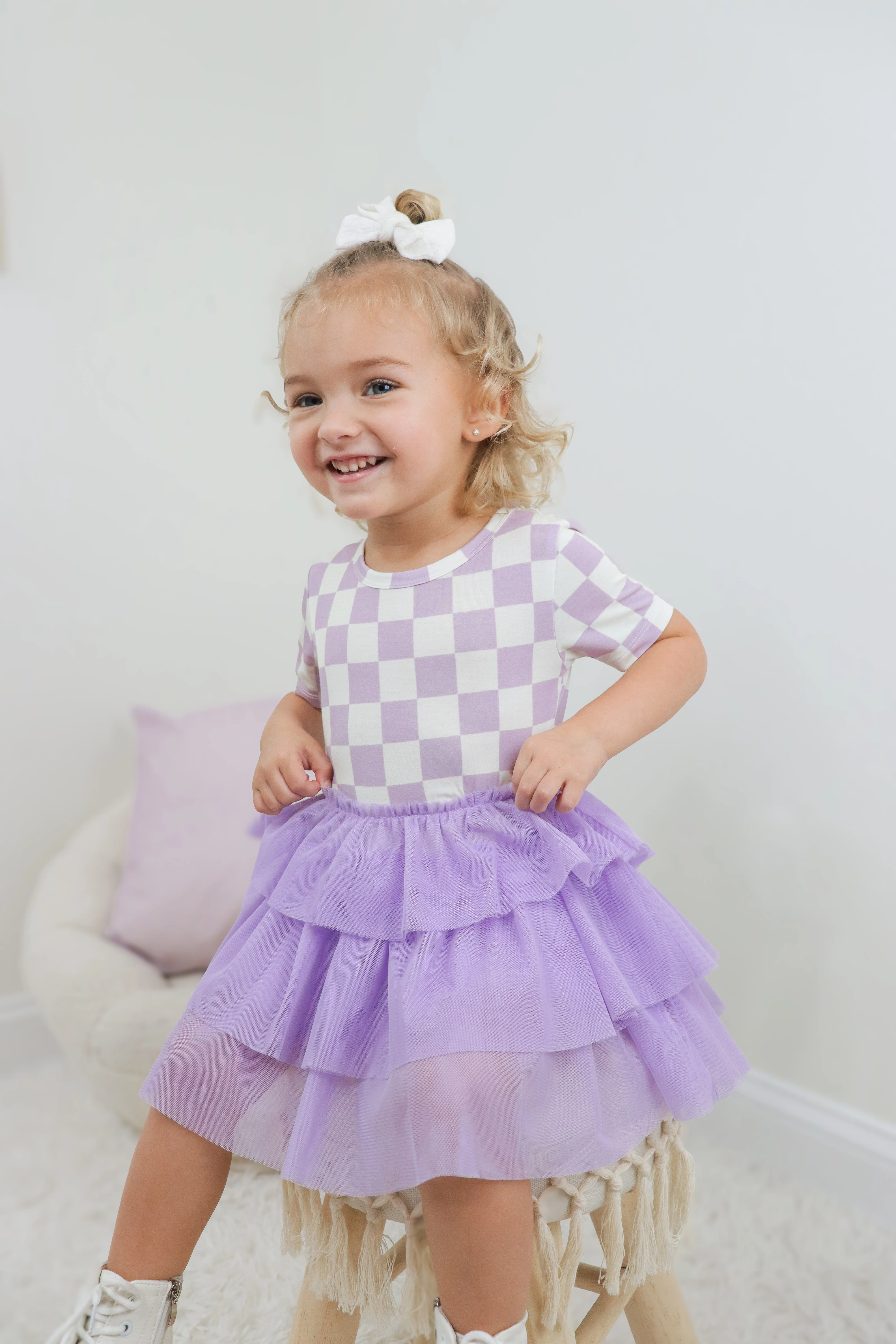 PERIWINKLE CHECKERS DREAM TUTU DRESS - Image 4