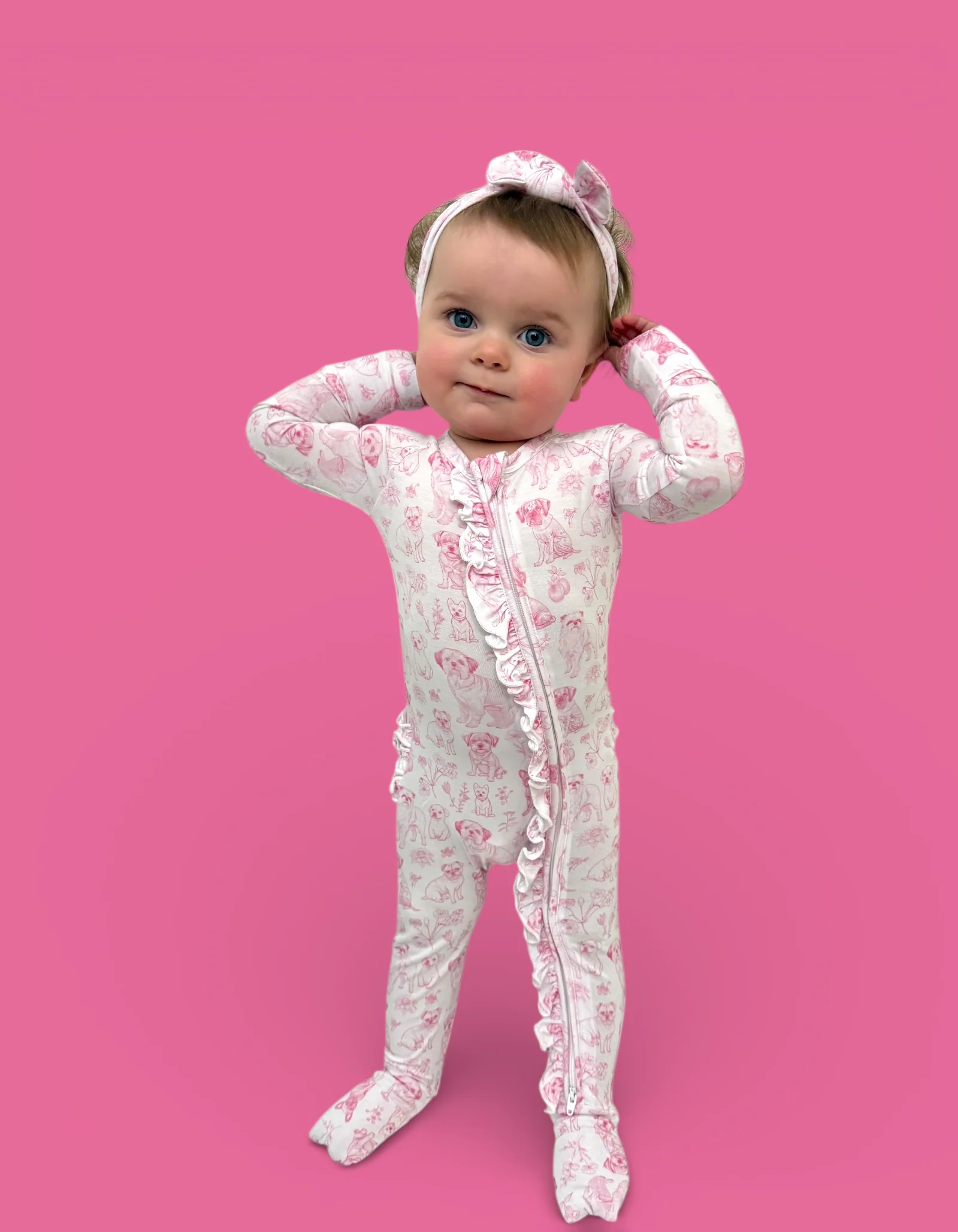 PINK PUPPY TOILE DREAM RUFFLE ROMPER - Image 10