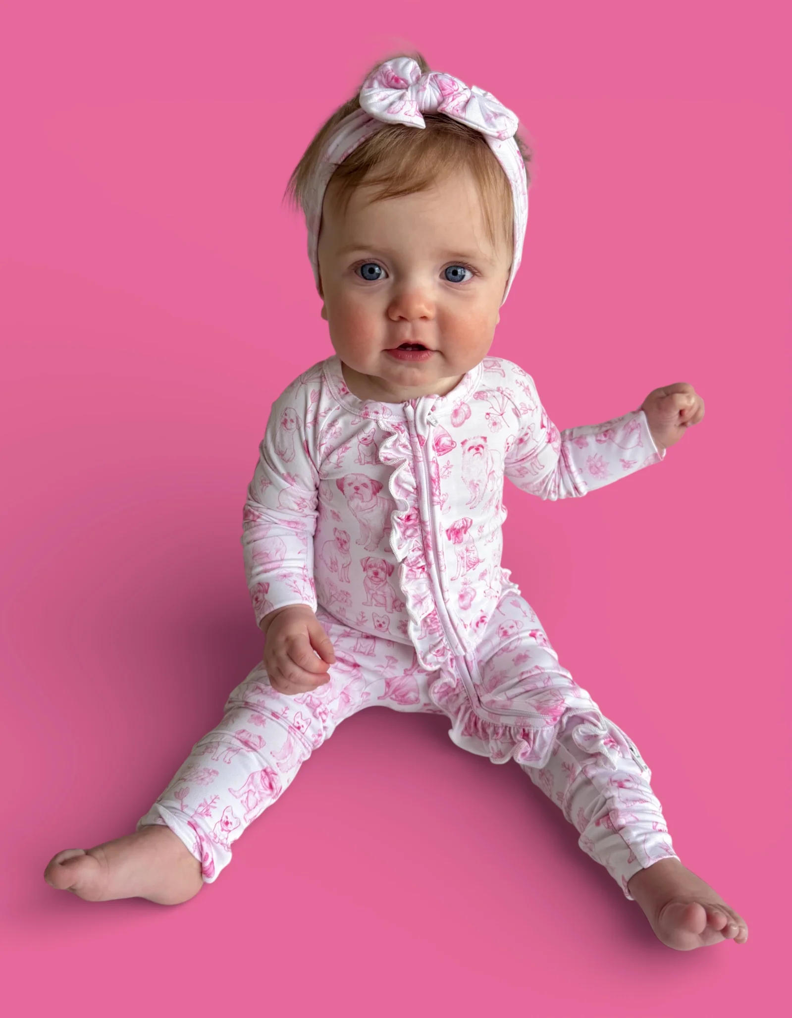PINK PUPPY TOILE DREAM RUFFLE ROMPER - Image 11