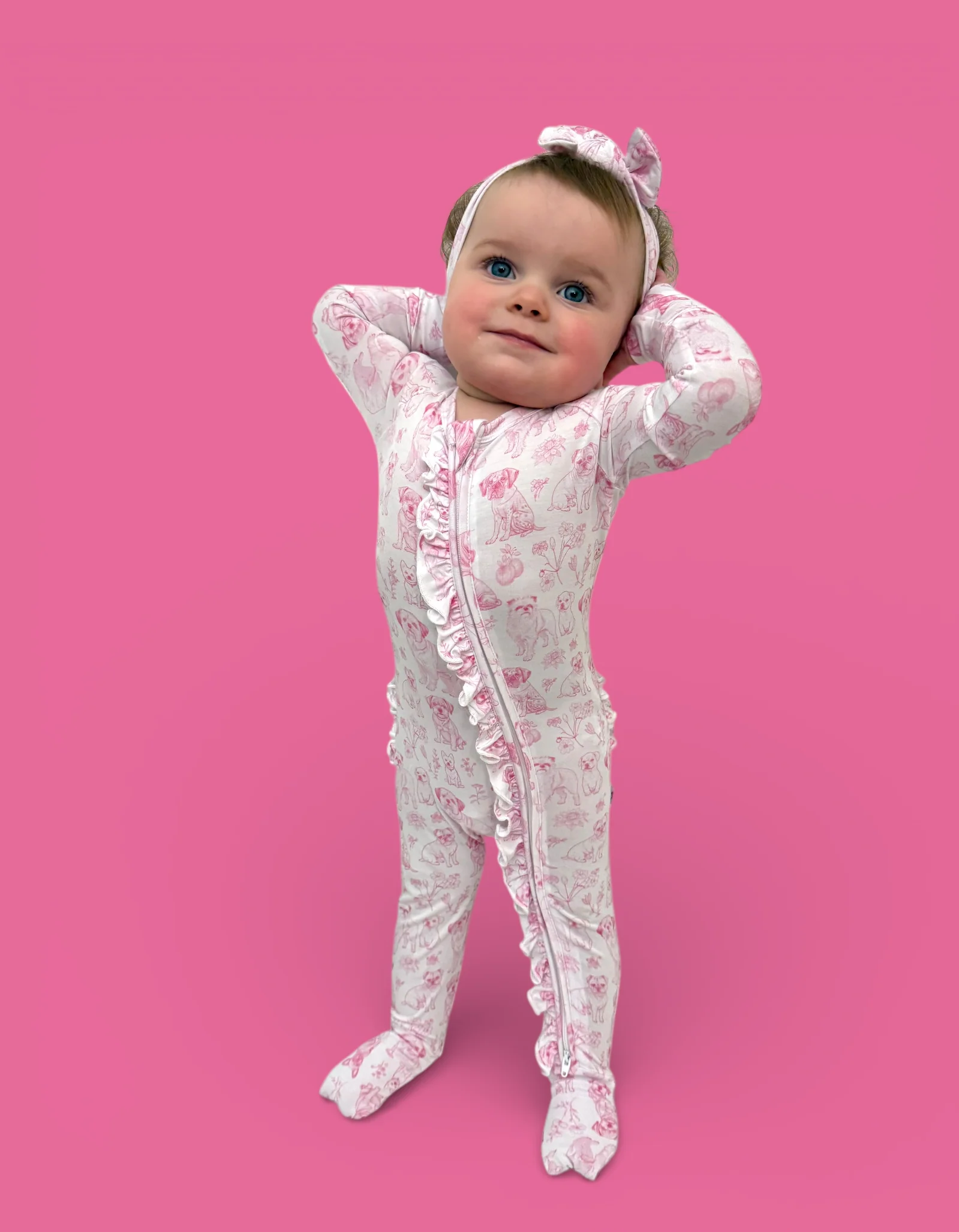 PINK PUPPY TOILE DREAM RUFFLE ROMPER - Image 14