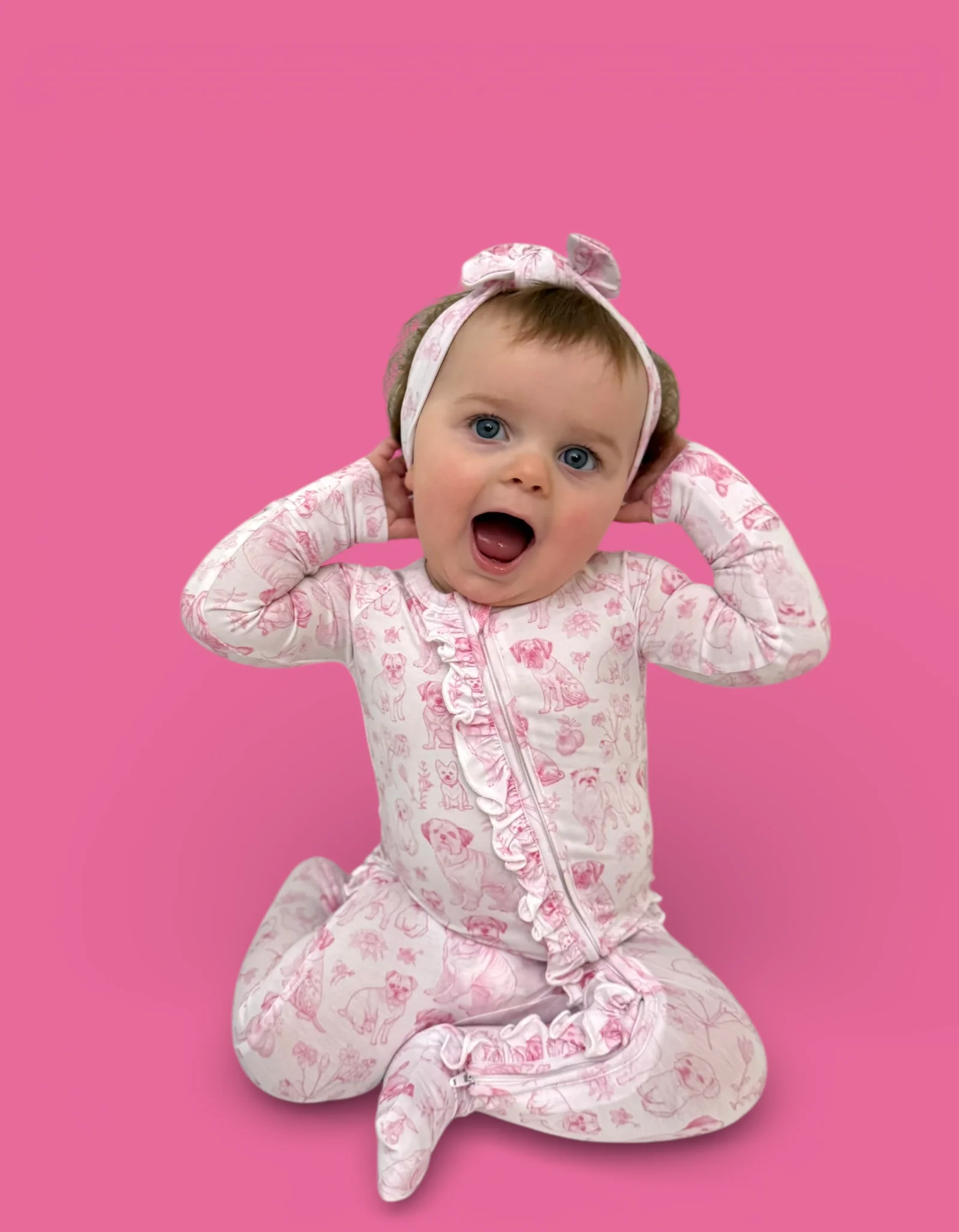 PINK PUPPY TOILE DREAM RUFFLE ROMPER - Image 16