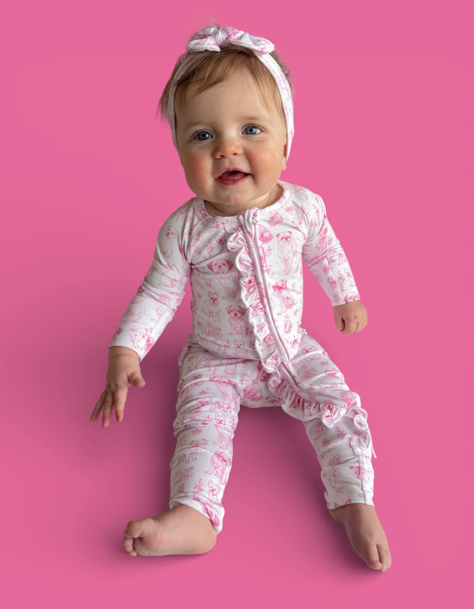 PINK PUPPY TOILE DREAM RUFFLE ROMPER - Image 18