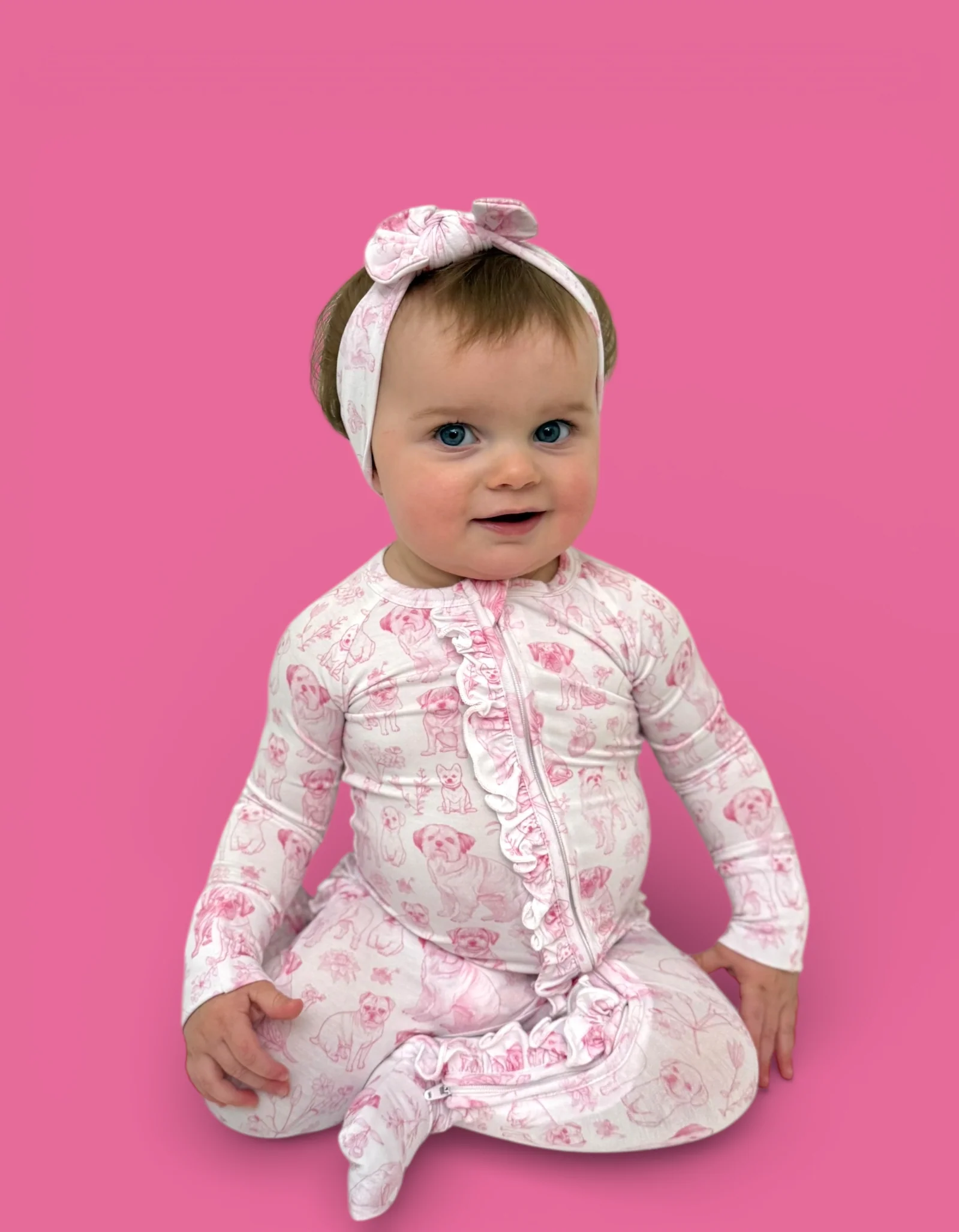 PINK PUPPY TOILE DREAM RUFFLE ROMPER - Image 20