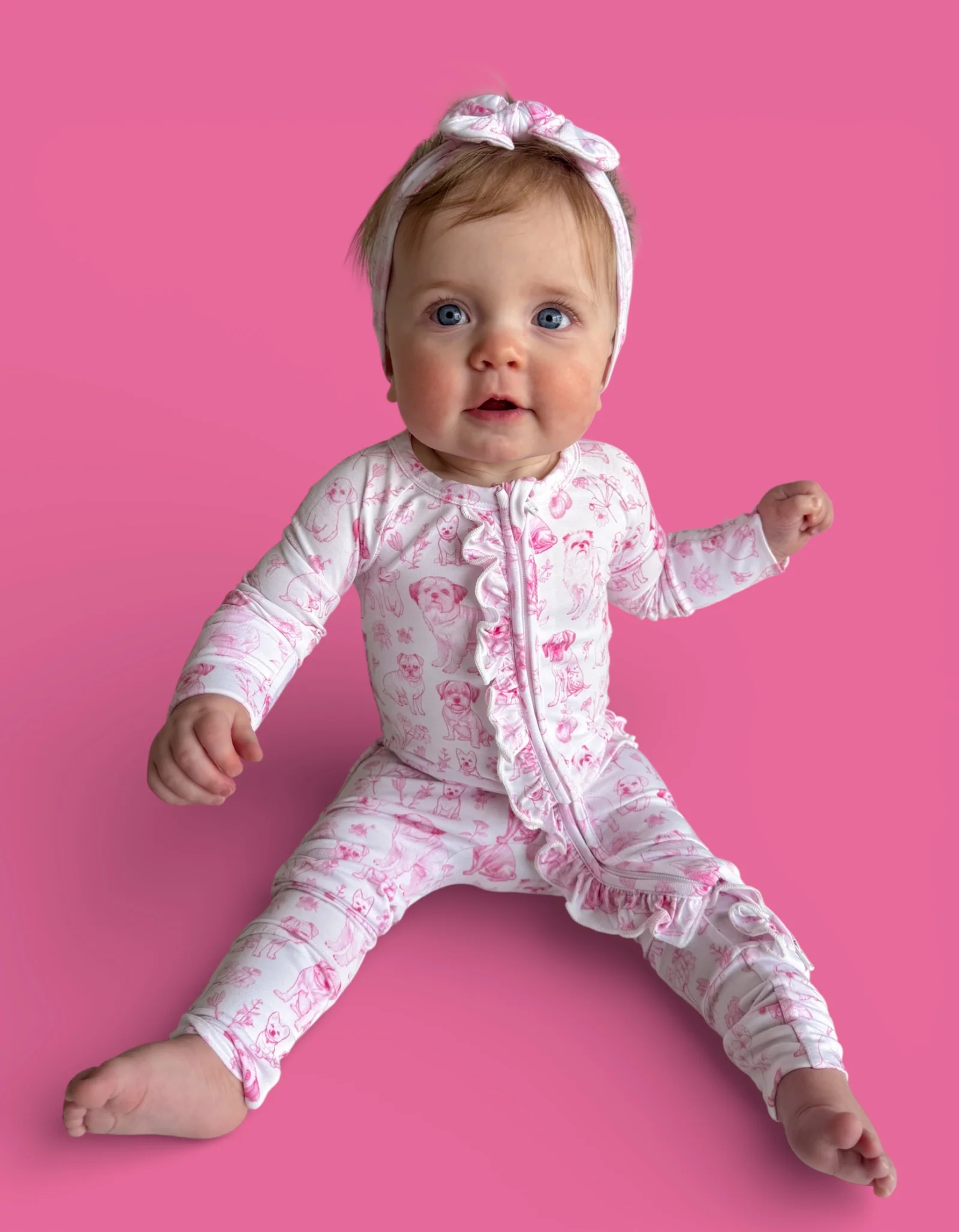 PINK PUPPY TOILE DREAM RUFFLE ROMPER - Image 3