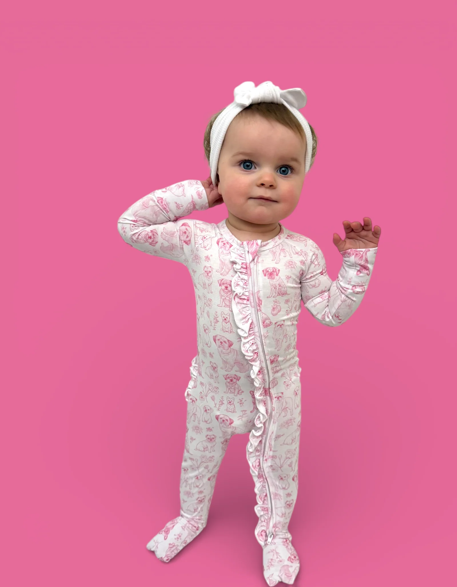 PINK PUPPY TOILE DREAM RUFFLE ROMPER - Image 4