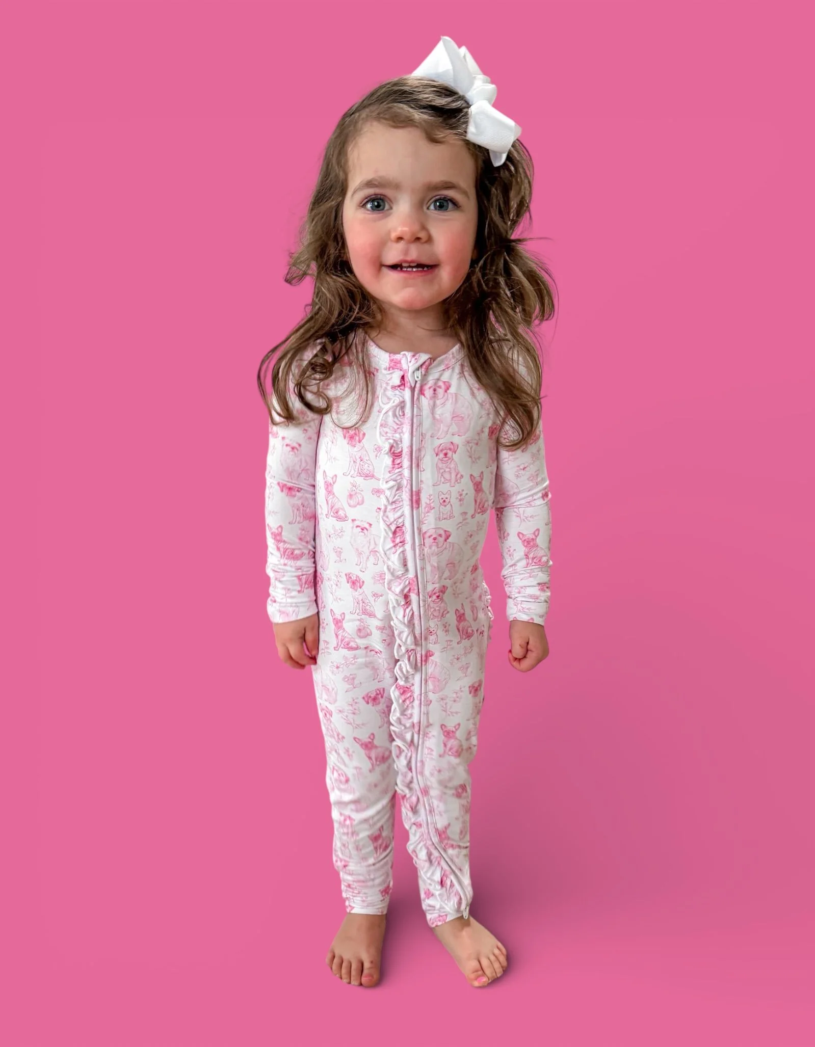 PINK PUPPY TOILE DREAM RUFFLE ROMPER - Image 5