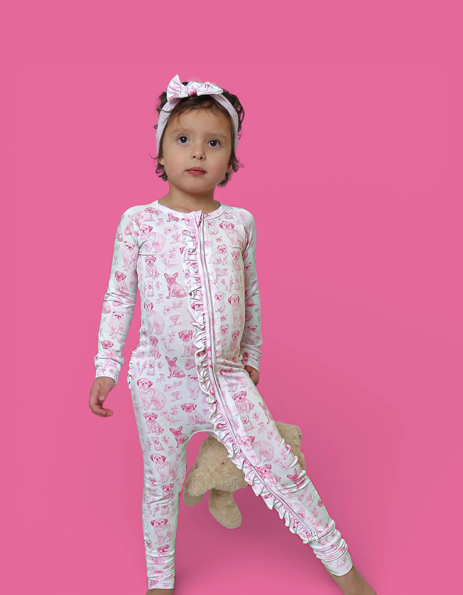 PINK PUPPY TOILE DREAM RUFFLE ROMPER - Image 6
