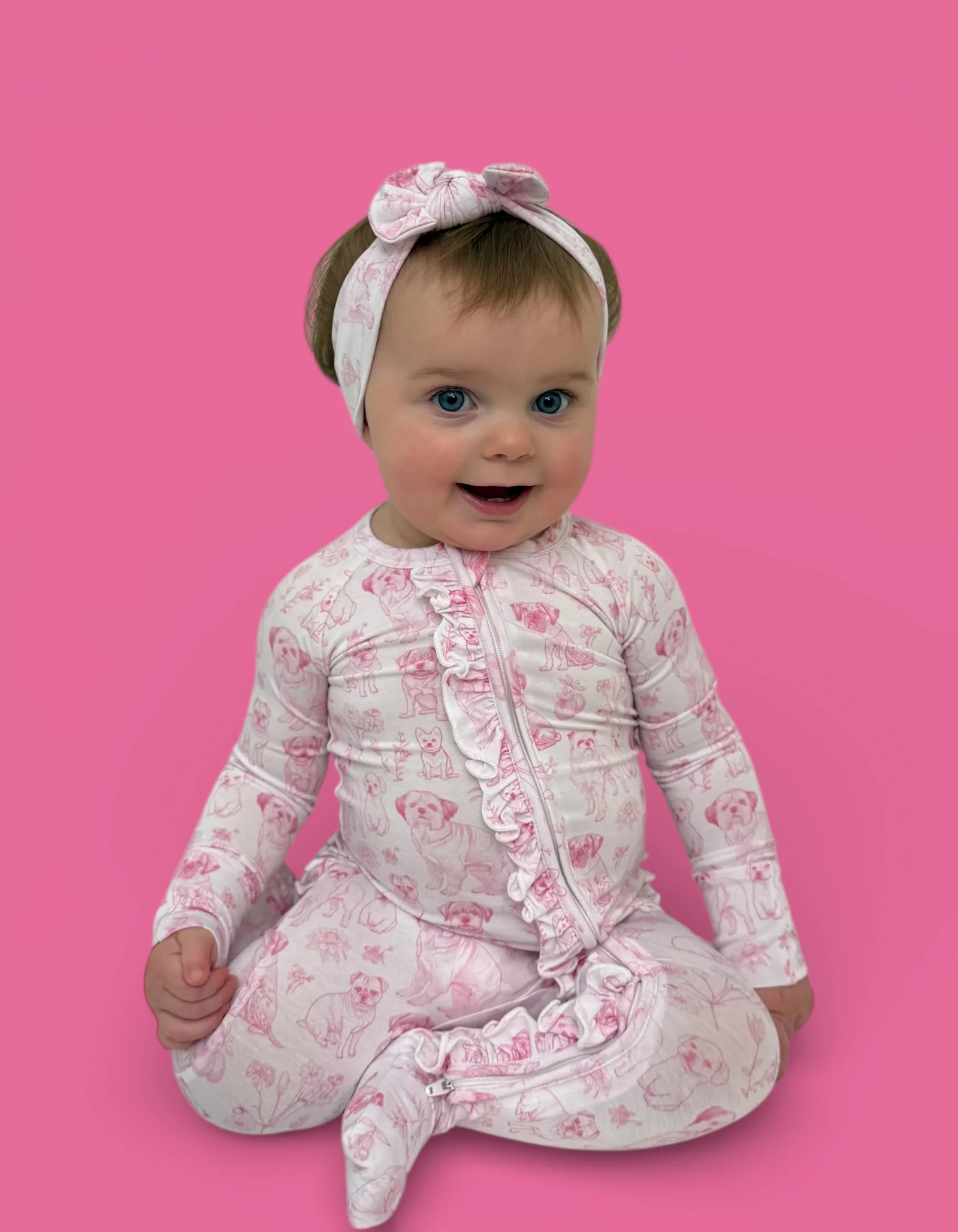 PINK PUPPY TOILE DREAM RUFFLE ROMPER - Image 8