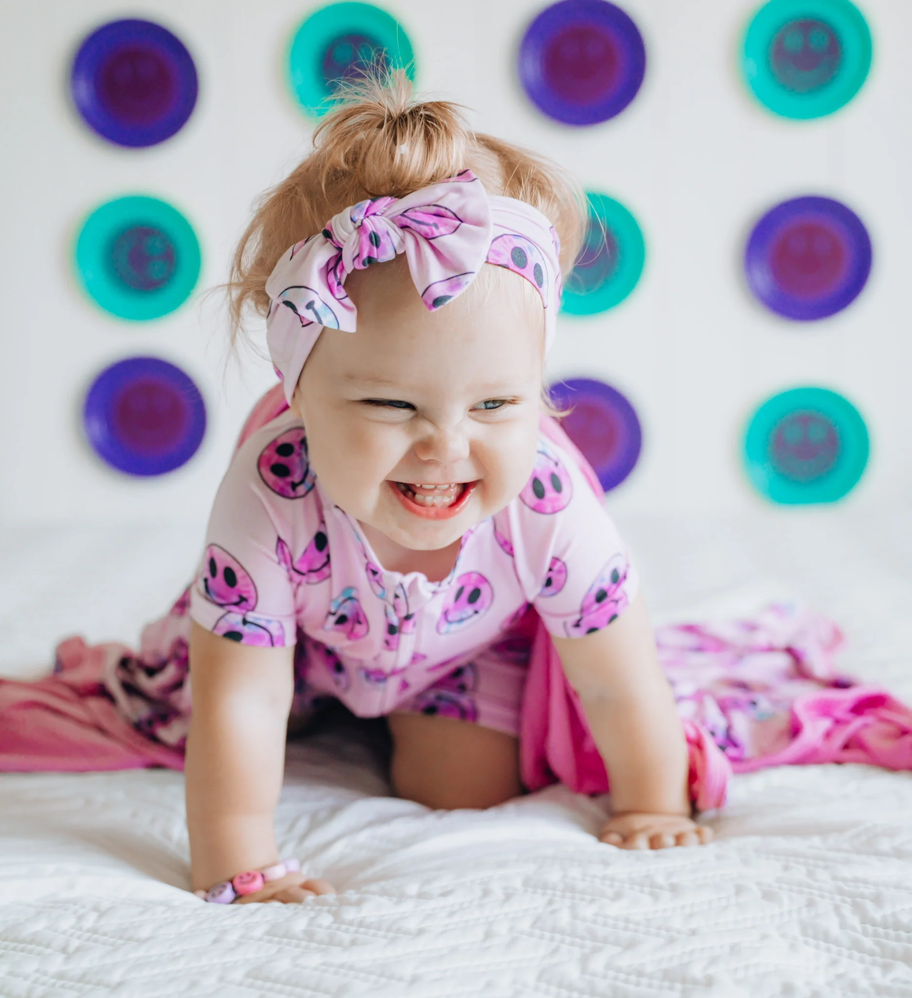 PINK TIE DYE SMILEY DREAM BOW - Image 2