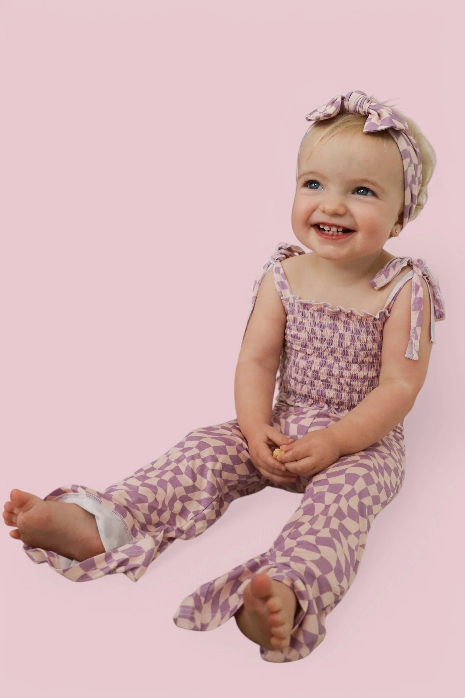 PLUM WAVY CHECKERS DREAM SMOCKED FLARE SET - Image 13