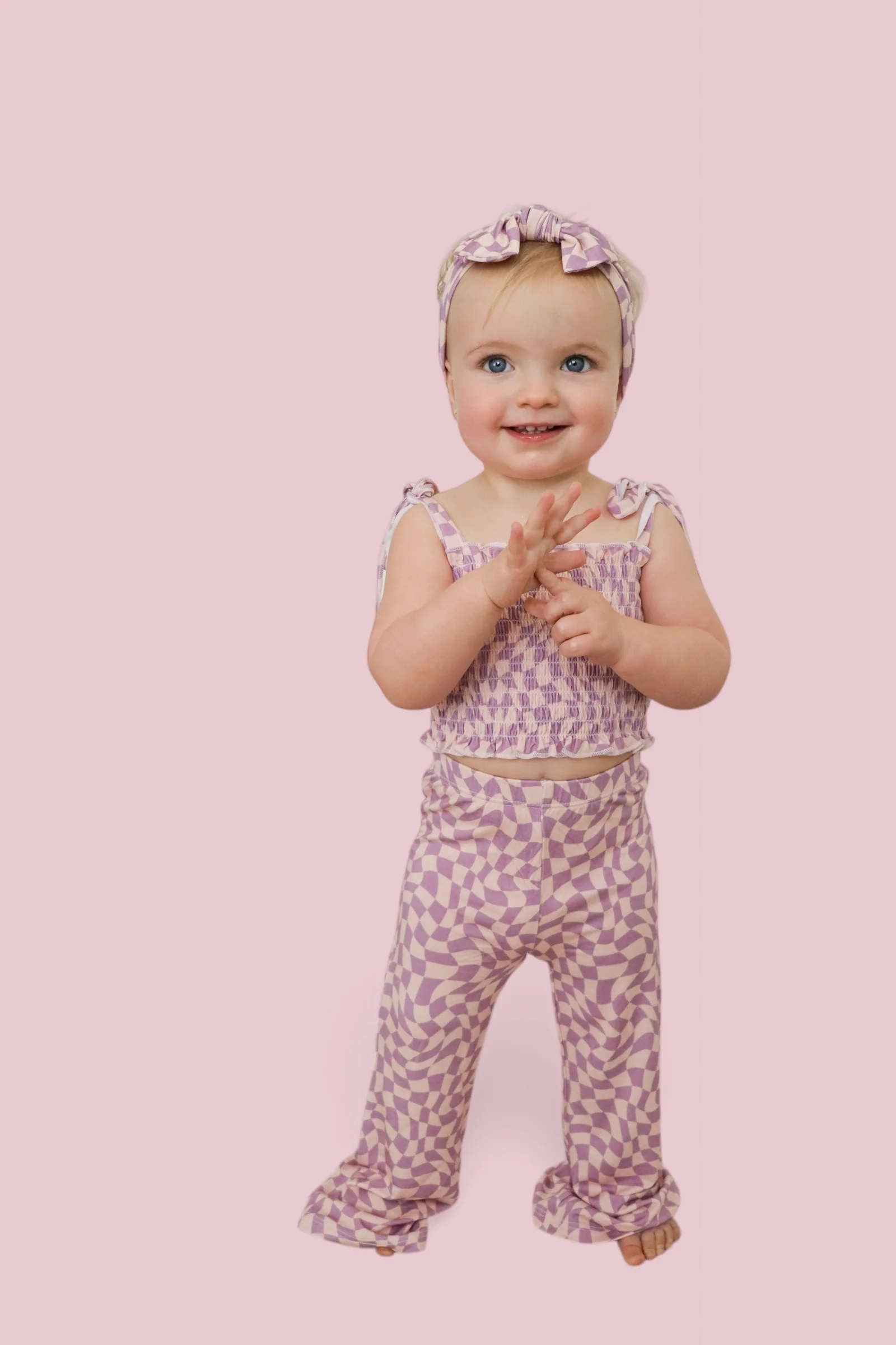 PLUM WAVY CHECKERS DREAM SMOCKED FLARE SET - Image 16