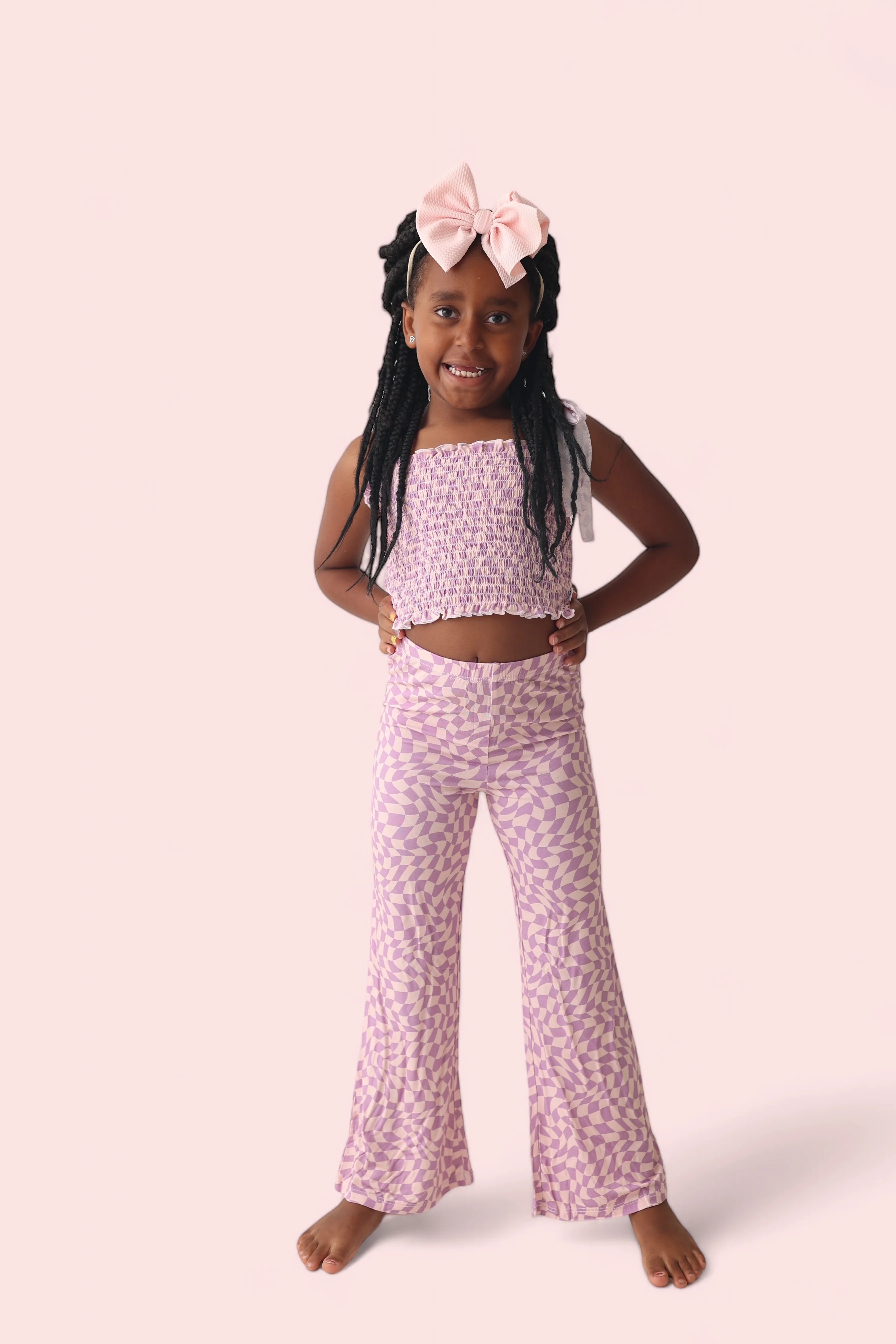 PLUM WAVY CHECKERS DREAM SMOCKED FLARE SET - Image 2