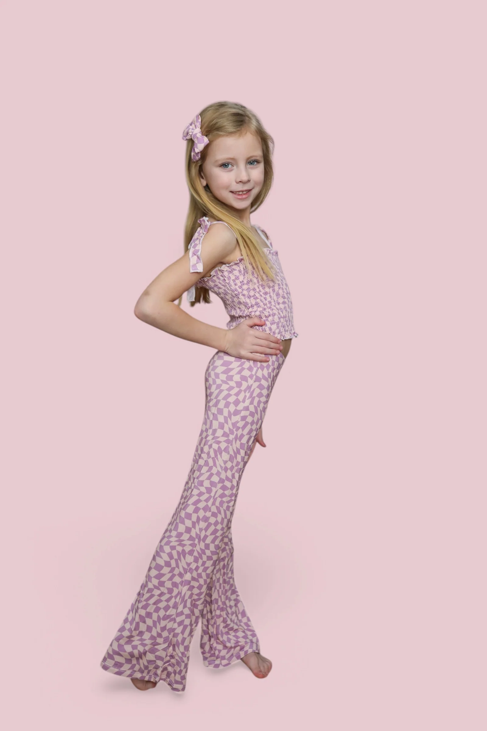 PLUM WAVY CHECKERS DREAM SMOCKED FLARE SET - Image 20