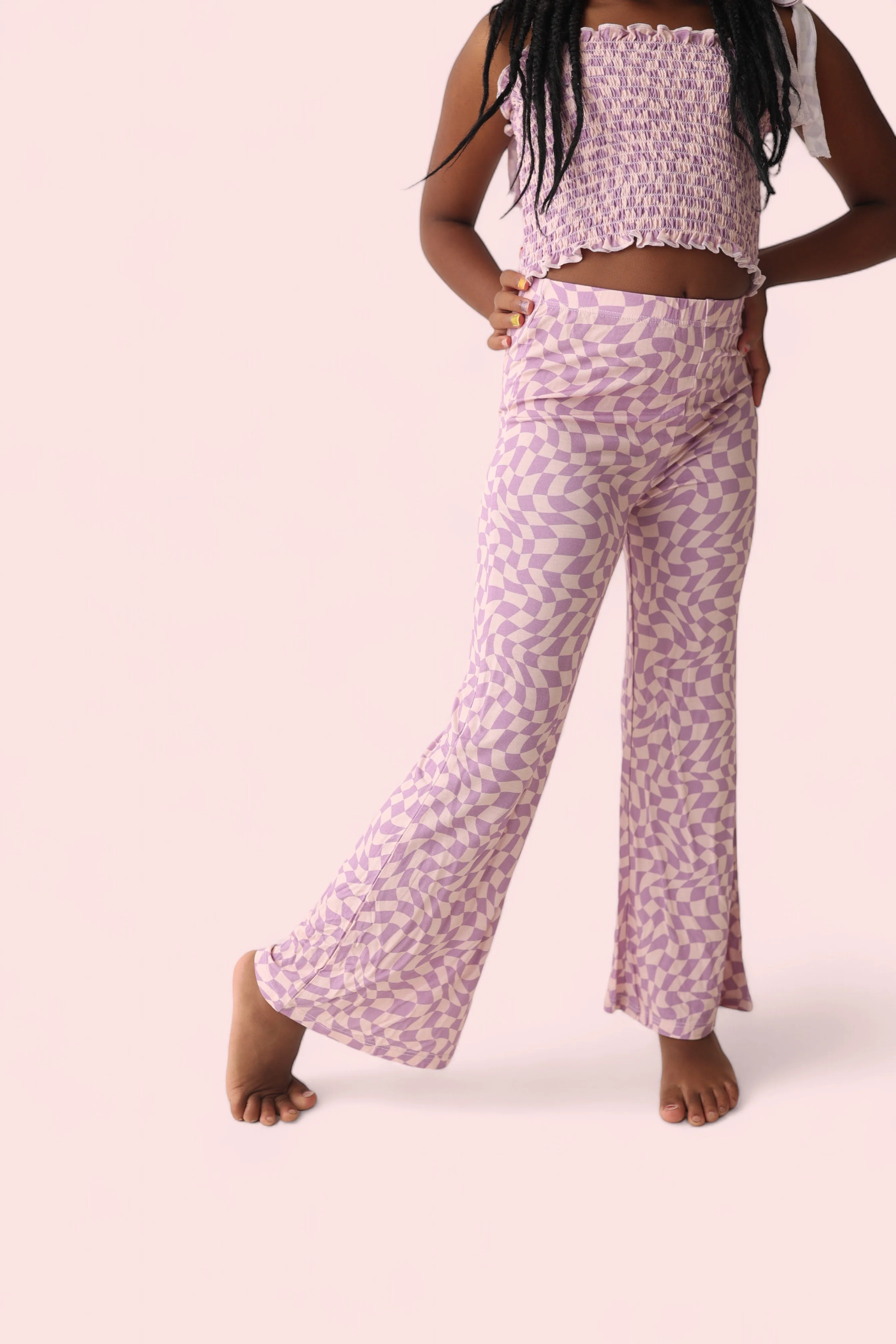 PLUM WAVY CHECKERS DREAM SMOCKED FLARE SET - Image 3
