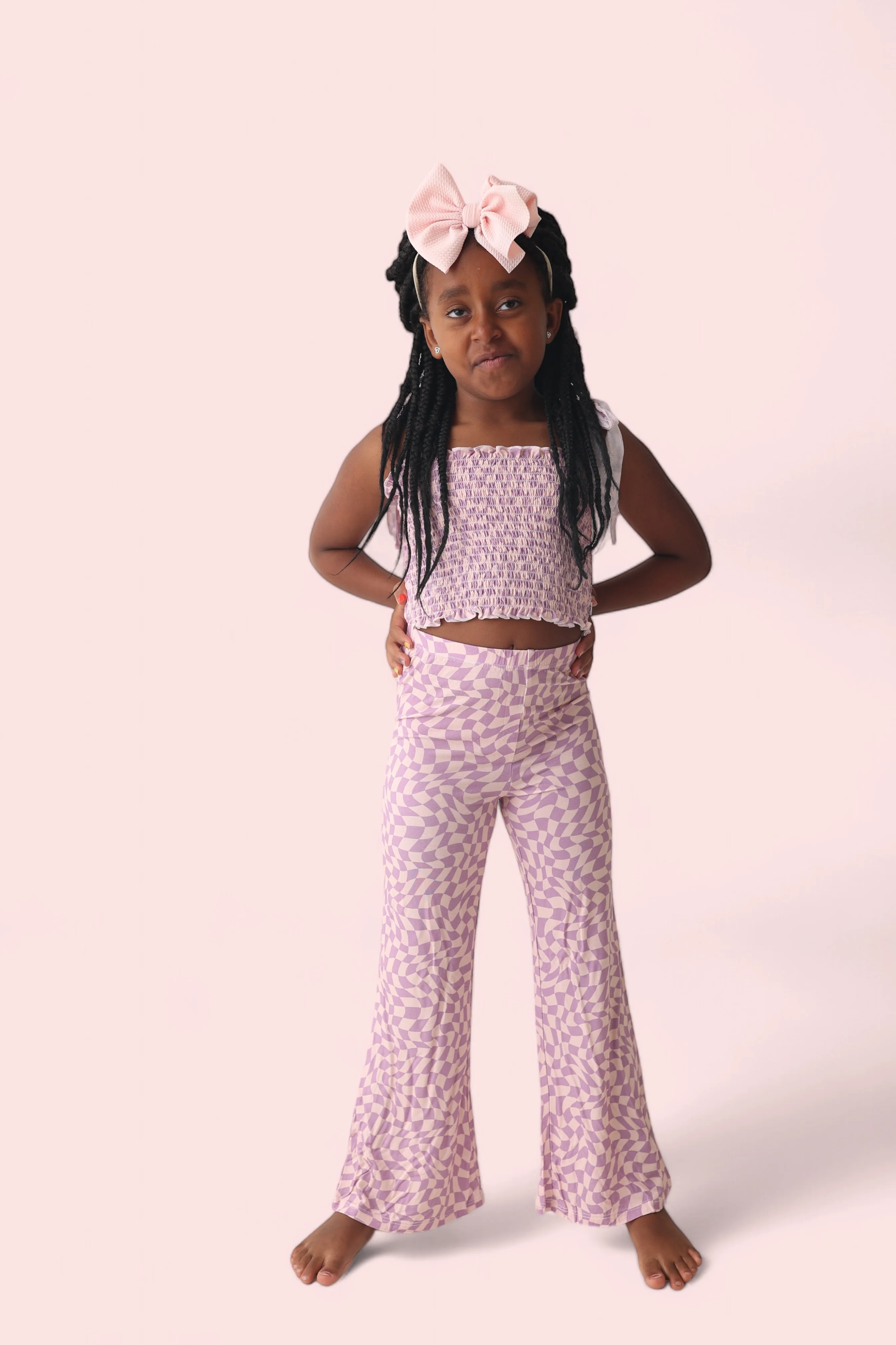 PLUM WAVY CHECKERS DREAM SMOCKED FLARE SET - Image 5