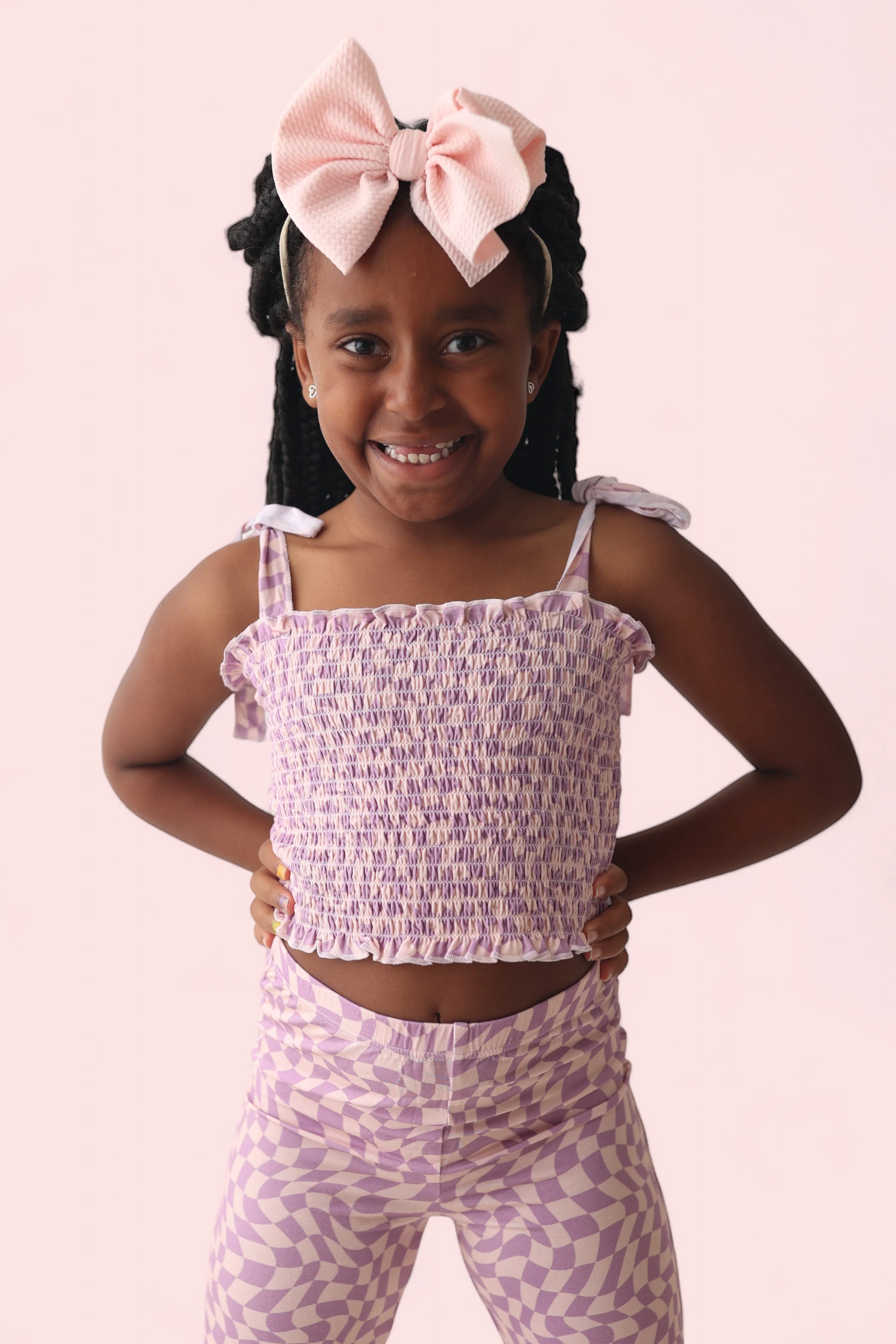 PLUM WAVY CHECKERS DREAM SMOCKED FLARE SET - Image 8