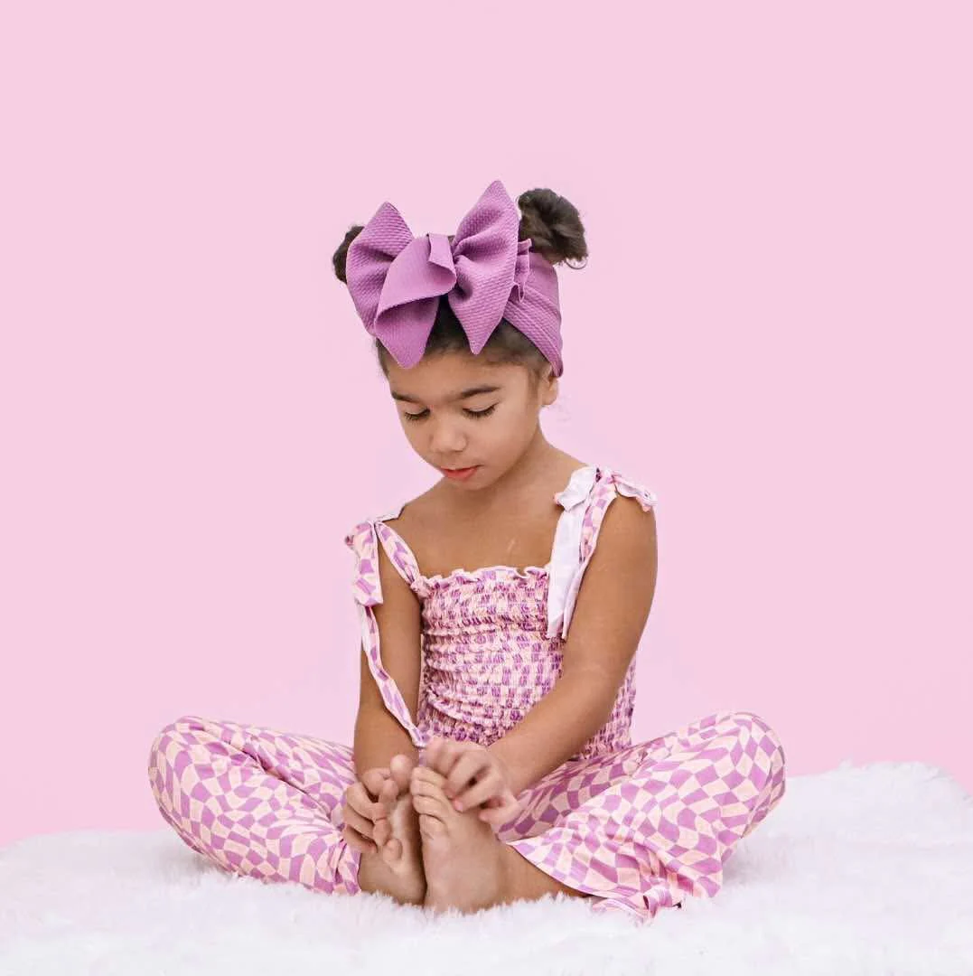 PLUM WAVY CHECKERS DREAM SMOCKED FLARE SET - Image 9