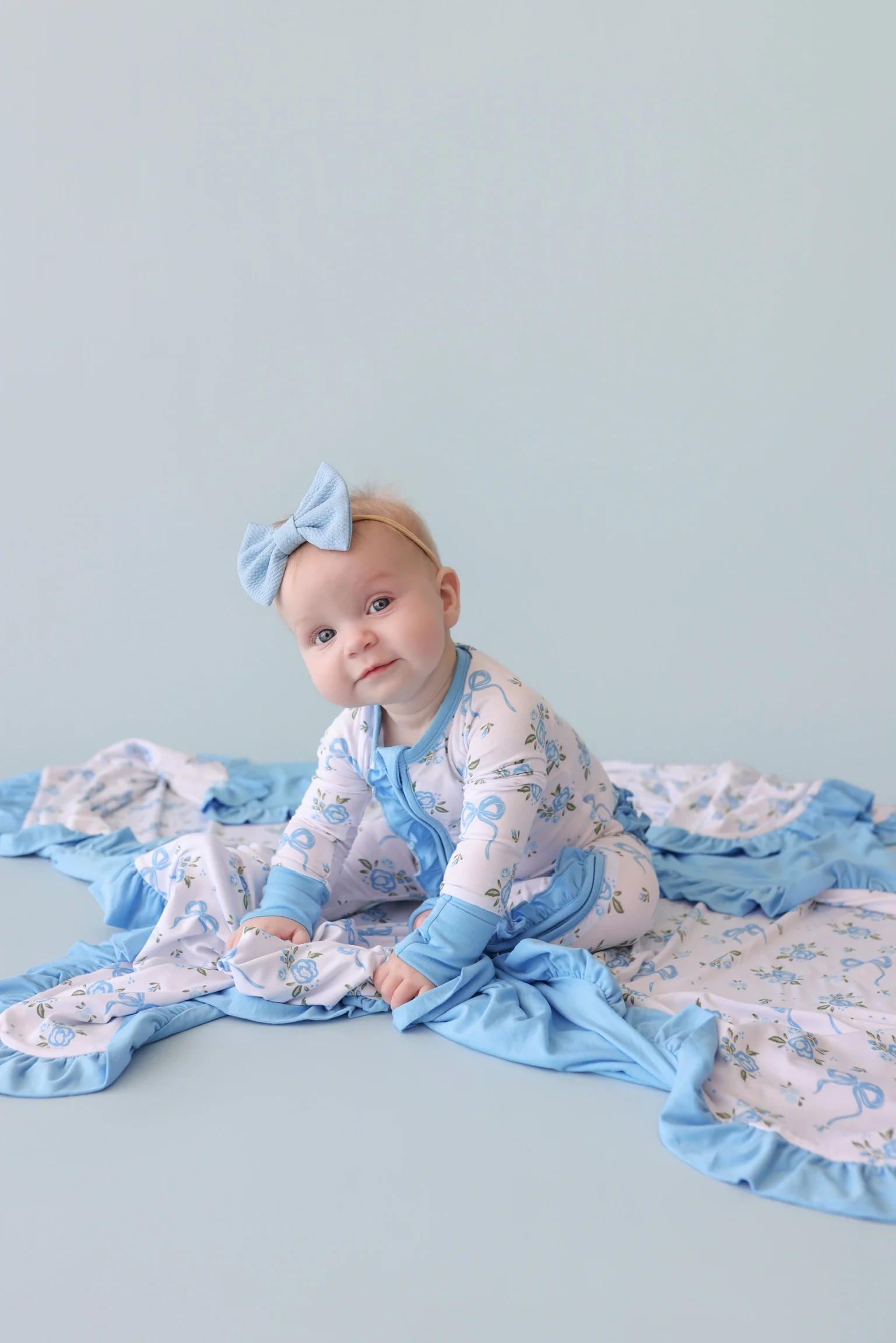 POWDER BLUE POSIE DREAM RUFFLE ROMPER - Image 10