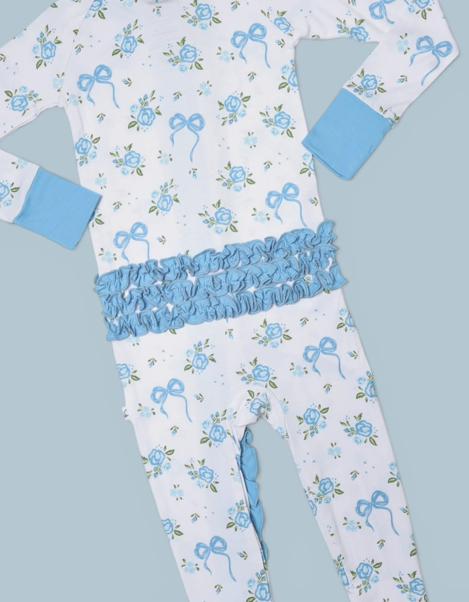POWDER BLUE POSIE DREAM RUFFLE ROMPER - Image 3