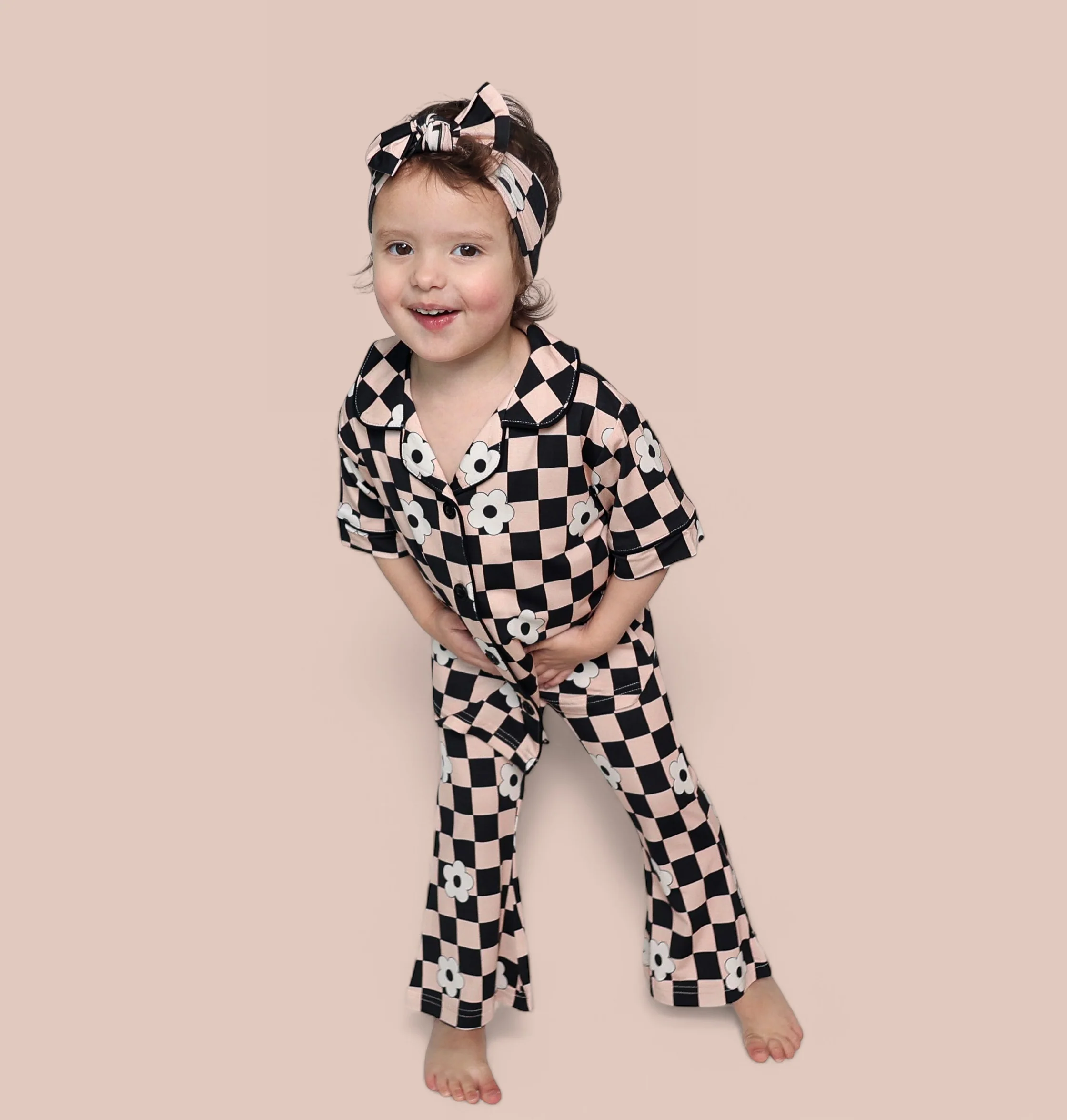 RETRO DAISY CHECKS SHORT SLEEVE DREAM GIRL'S FLARE SET - Image 13
