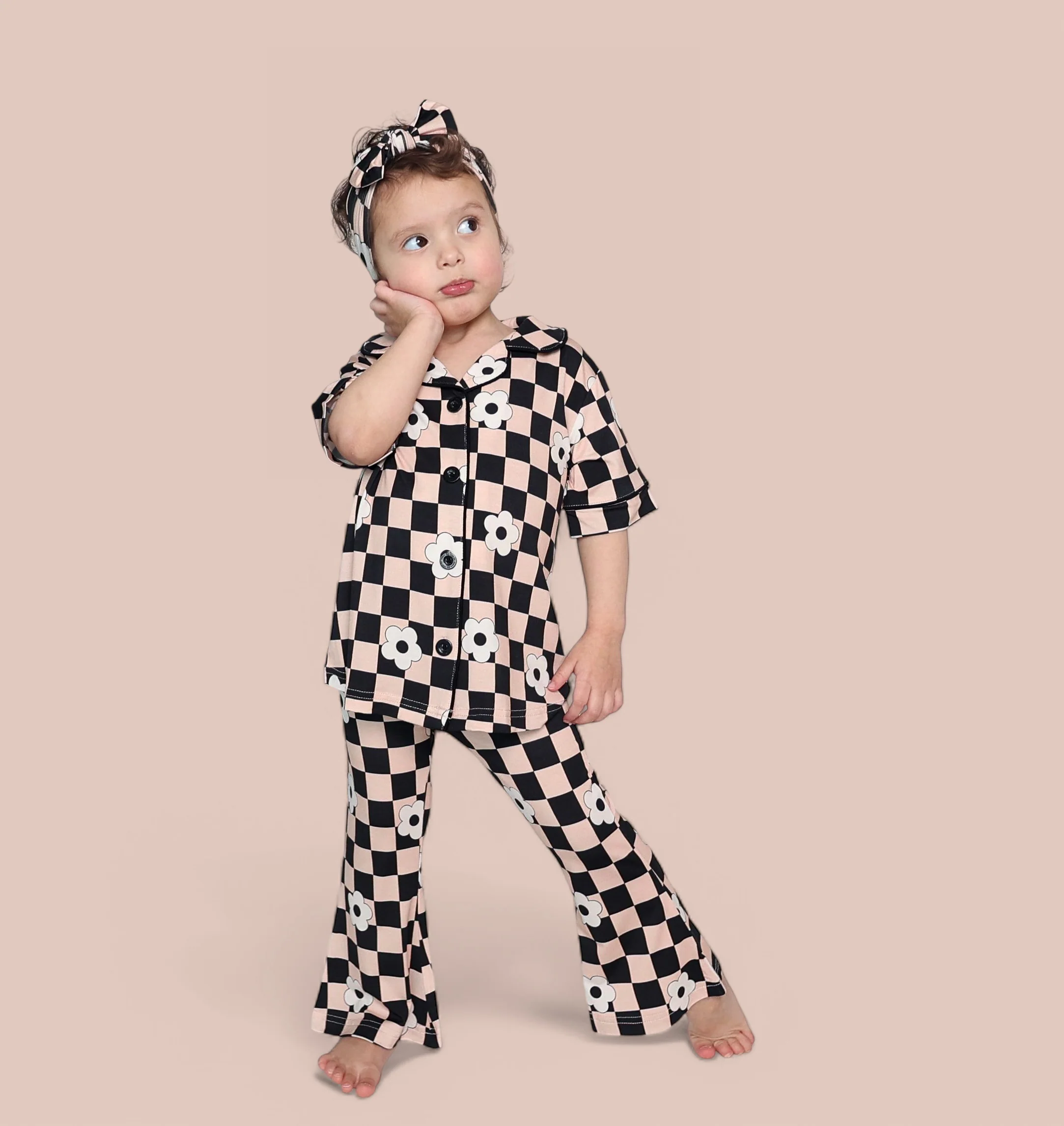 RETRO DAISY CHECKS SHORT SLEEVE DREAM GIRL'S FLARE SET - Image 14