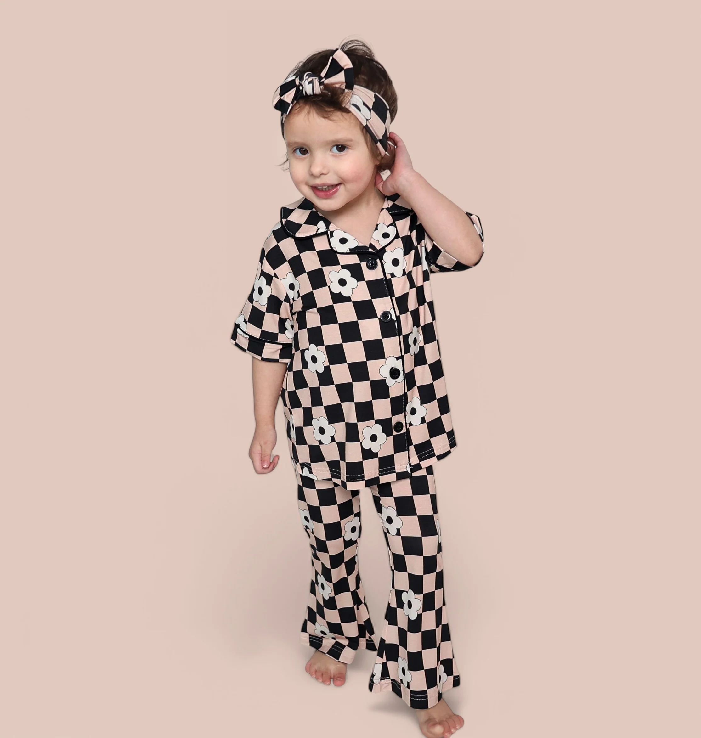 RETRO DAISY CHECKS SHORT SLEEVE DREAM GIRL'S FLARE SET - Image 15