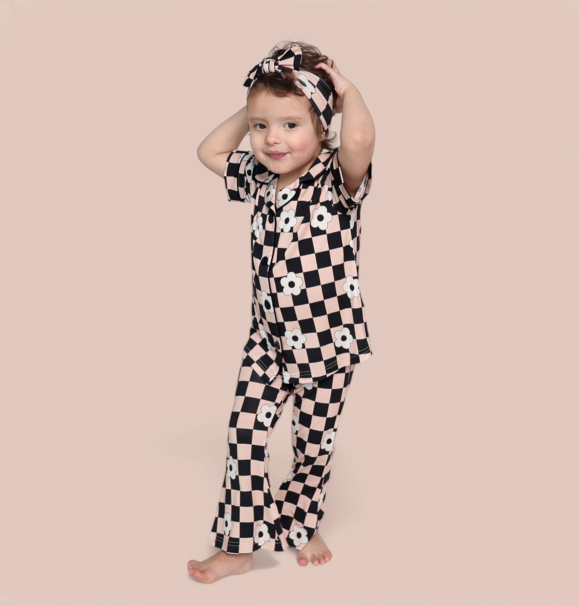 RETRO DAISY CHECKS SHORT SLEEVE DREAM GIRL'S FLARE SET - Image 16