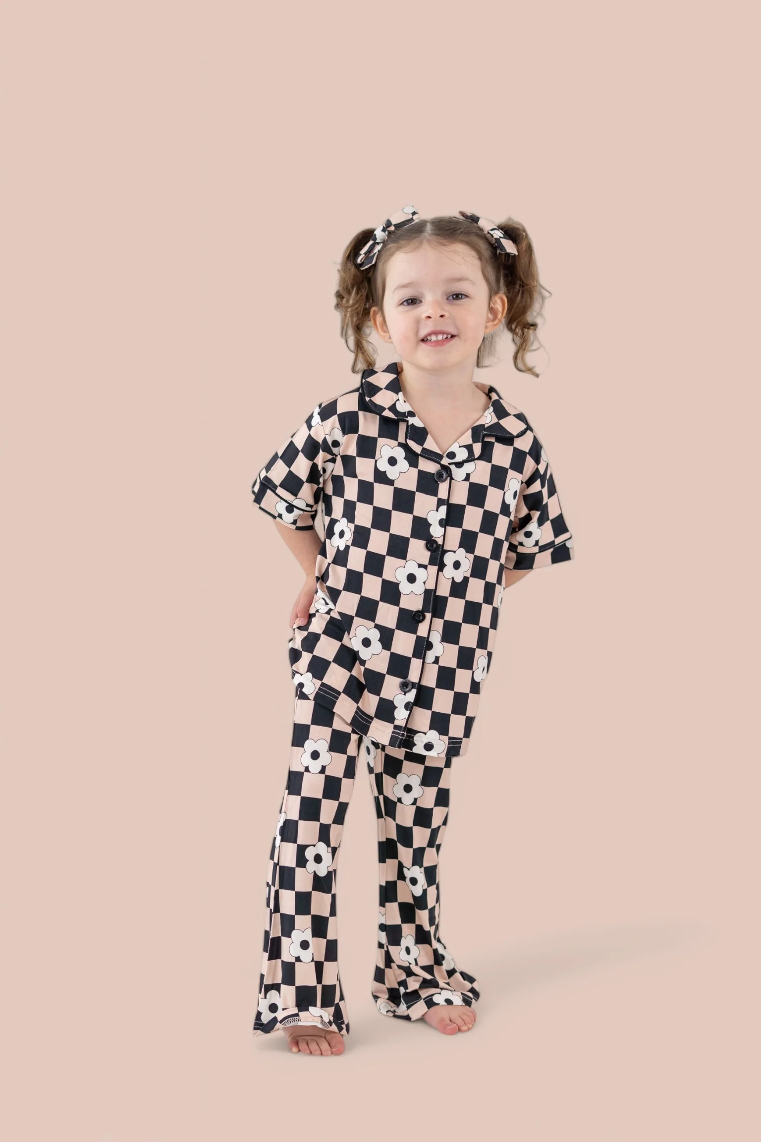 RETRO DAISY CHECKS SHORT SLEEVE DREAM GIRL'S FLARE SET - Image 3