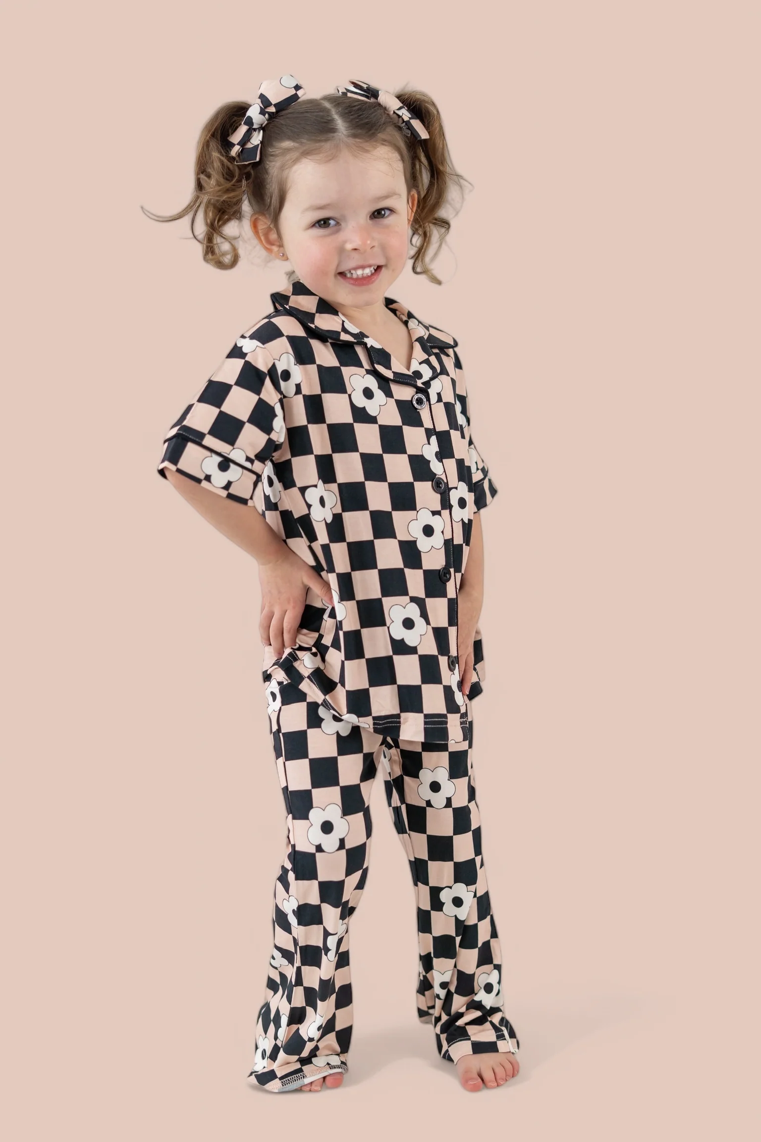 RETRO DAISY CHECKS SHORT SLEEVE DREAM GIRL'S FLARE SET - Image 4