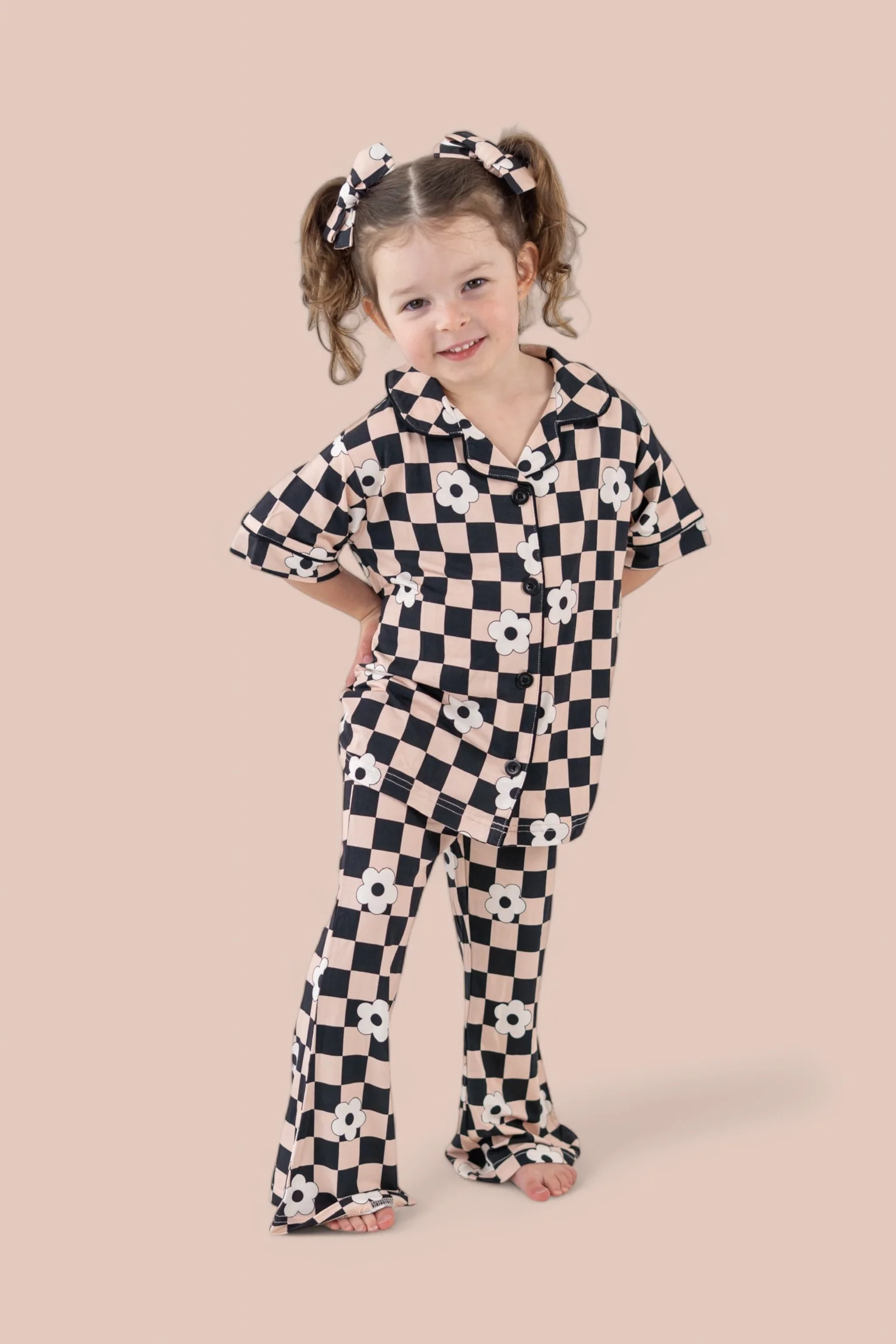 RETRO DAISY CHECKS SHORT SLEEVE DREAM GIRL'S FLARE SET - Image 5