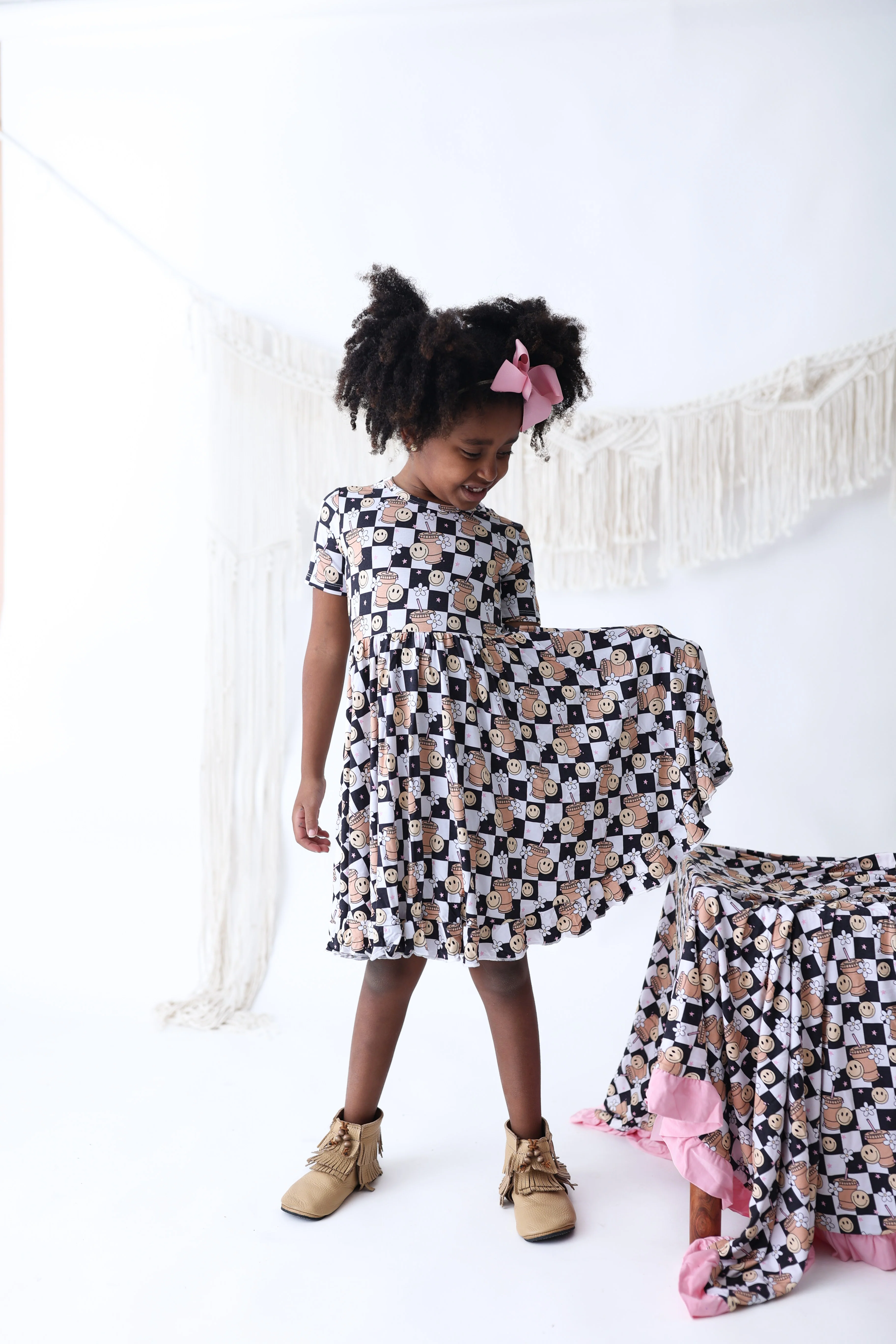 SMILEY CUP OF CHECKERS DREAM RUFFLE DRESS - Image 3