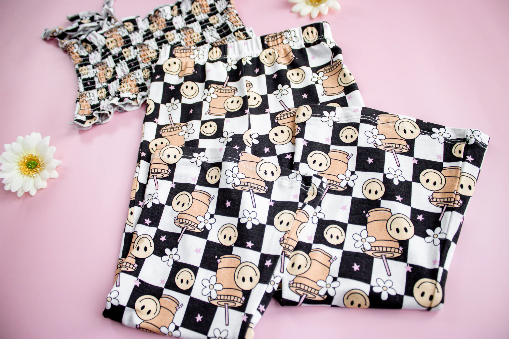SMILEY CUP OF CHECKERS DREAM SMOCKED FLARE SET - Image 2
