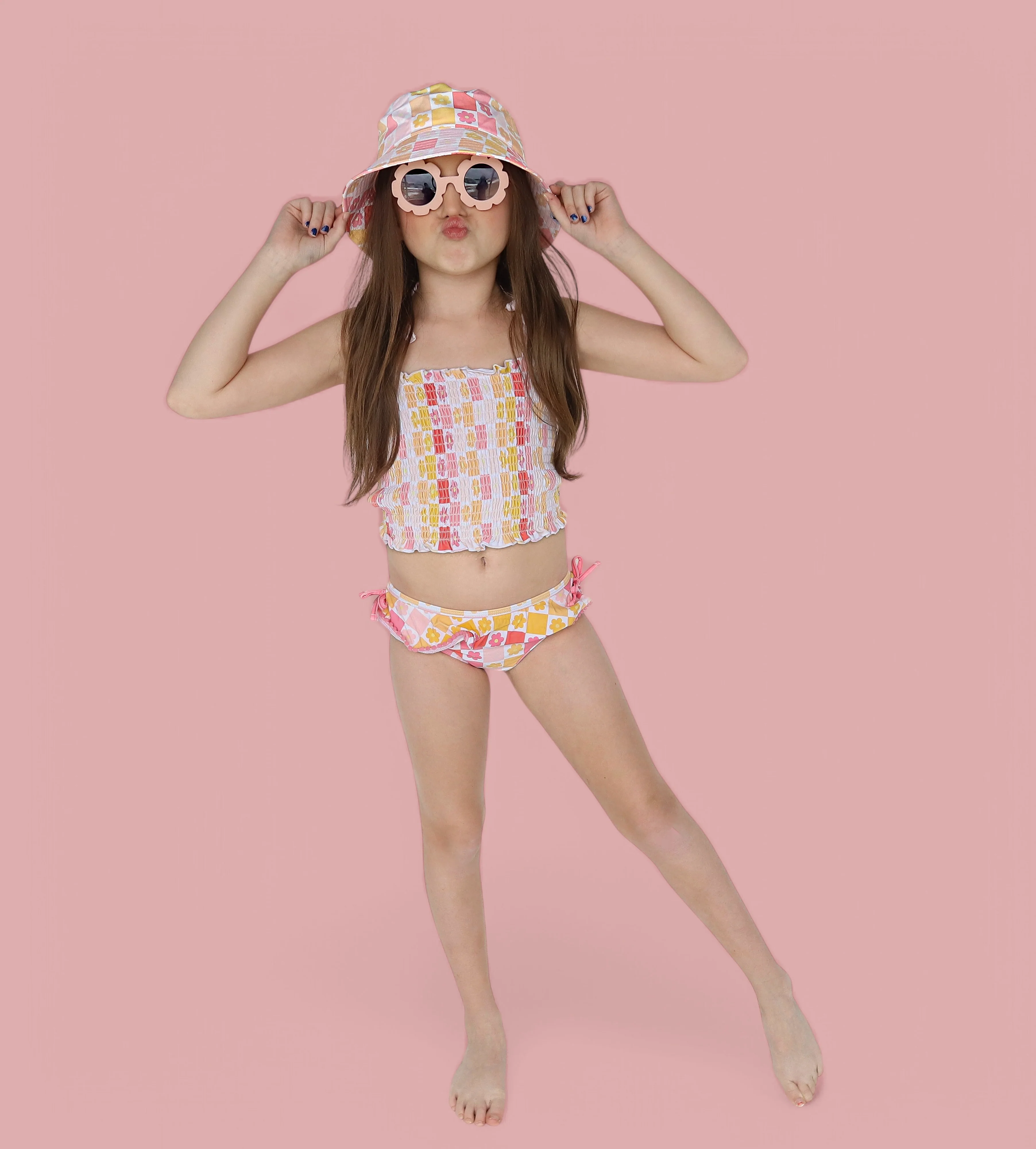 SUMMER SUNSET CHECKERS DREAM SMOCKED TANKINI TWO PIECE SWIM SUIT - Image 19
