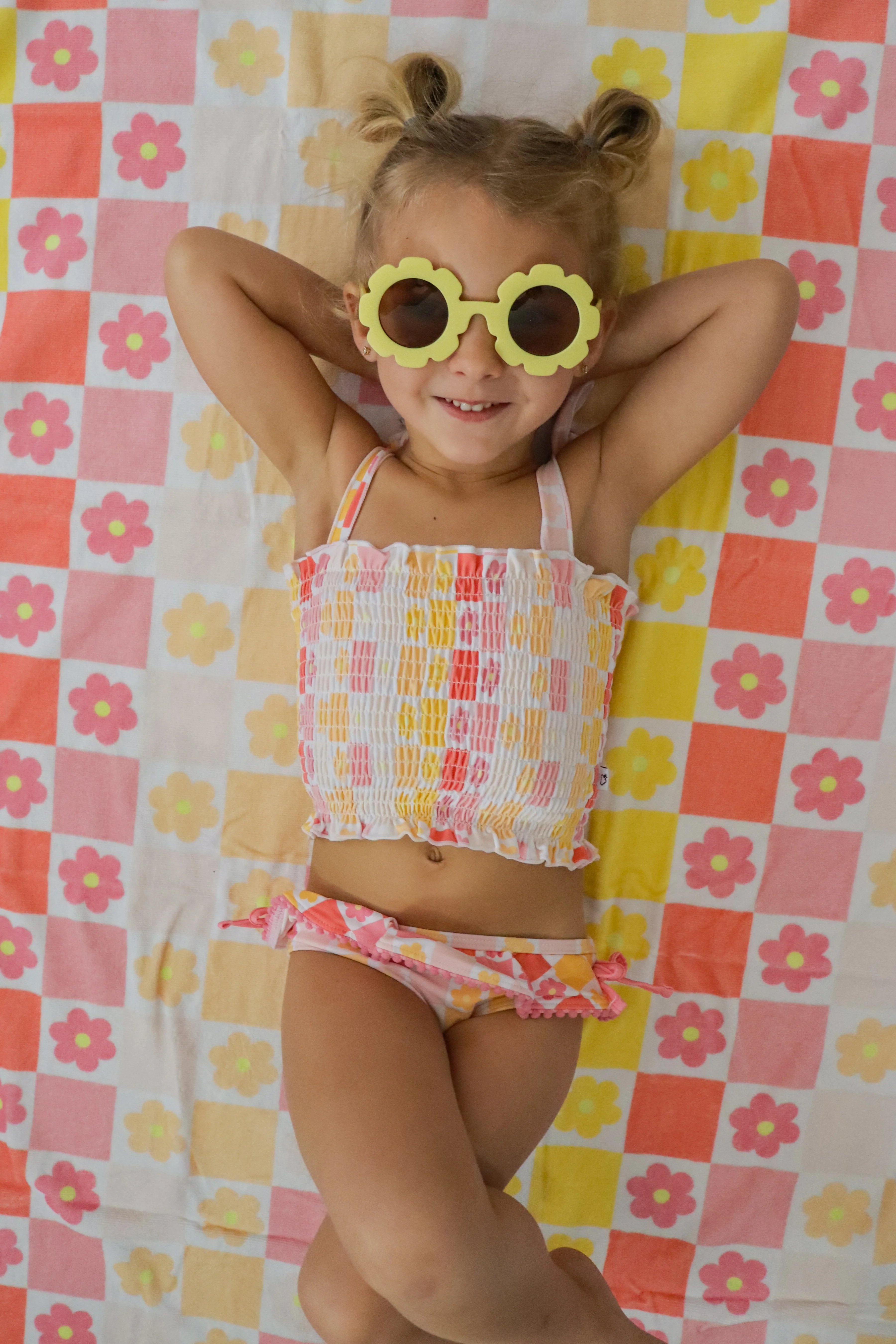 SUMMER SUNSET CHECKERS DREAM SMOCKED TANKINI TWO PIECE SWIM SUIT - Image 2