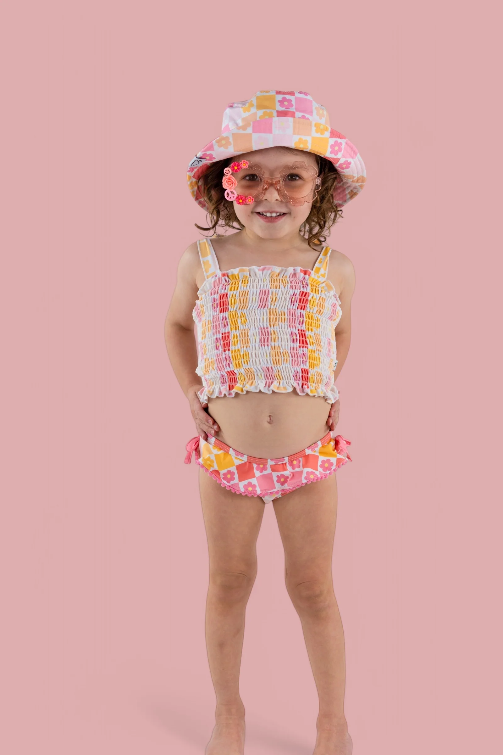 SUMMER SUNSET CHECKERS DREAM SMOCKED TANKINI TWO PIECE SWIM SUIT - Image 21