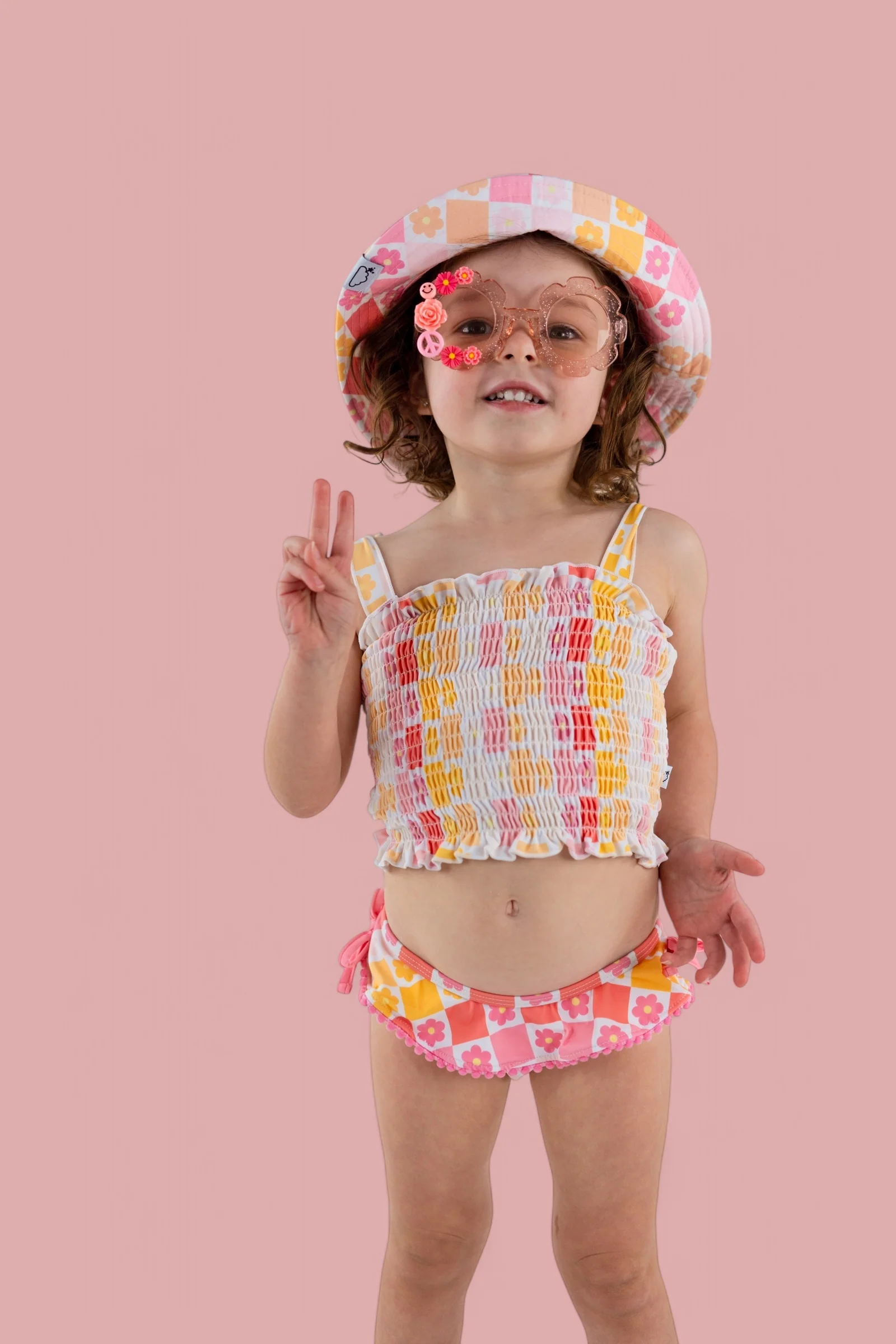 SUMMER SUNSET CHECKERS DREAM SMOCKED TANKINI TWO PIECE SWIM SUIT - Image 24