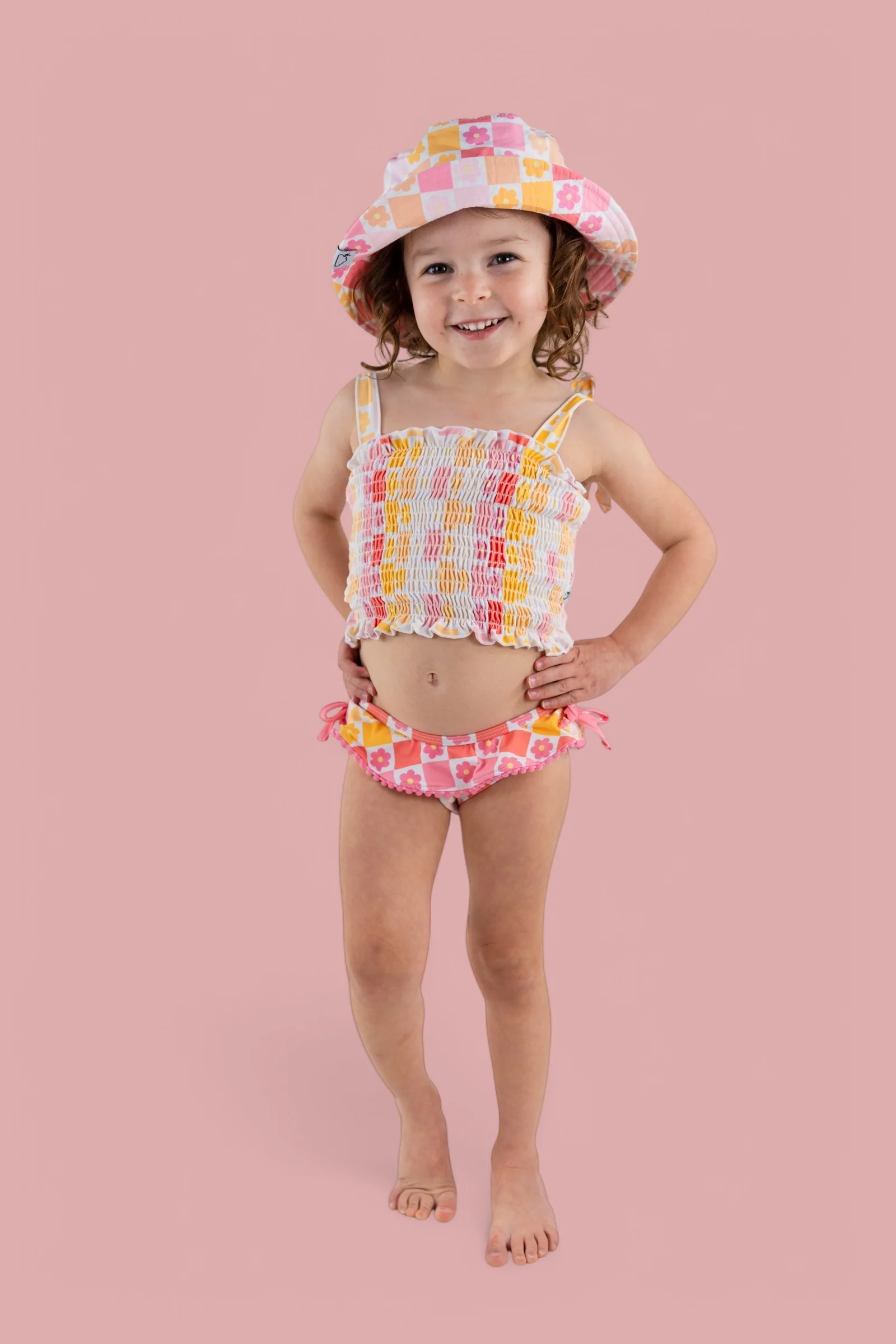 SUMMER SUNSET CHECKERS DREAM SMOCKED TANKINI TWO PIECE SWIM SUIT - Image 25