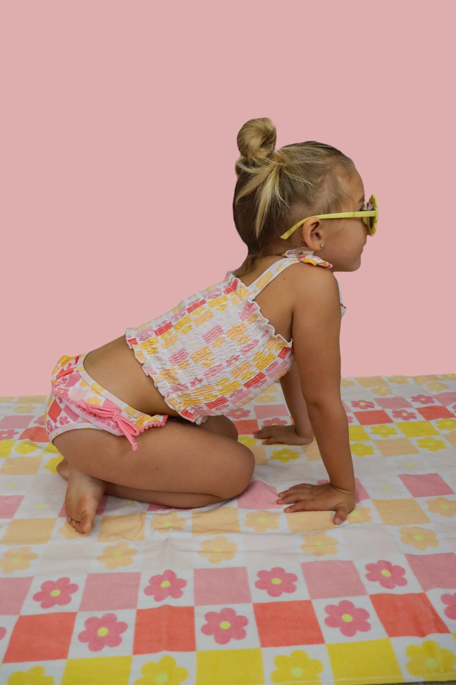 SUMMER SUNSET CHECKERS DREAM SMOCKED TANKINI TWO PIECE SWIM SUIT - Image 3